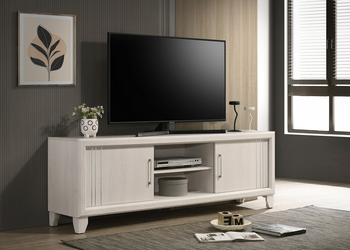 Contemporary 1pc TV Stand Media Console Open Shelves Silver-toned Hardware Entertainment Console Wooden Living Room Furniture Beige Finish