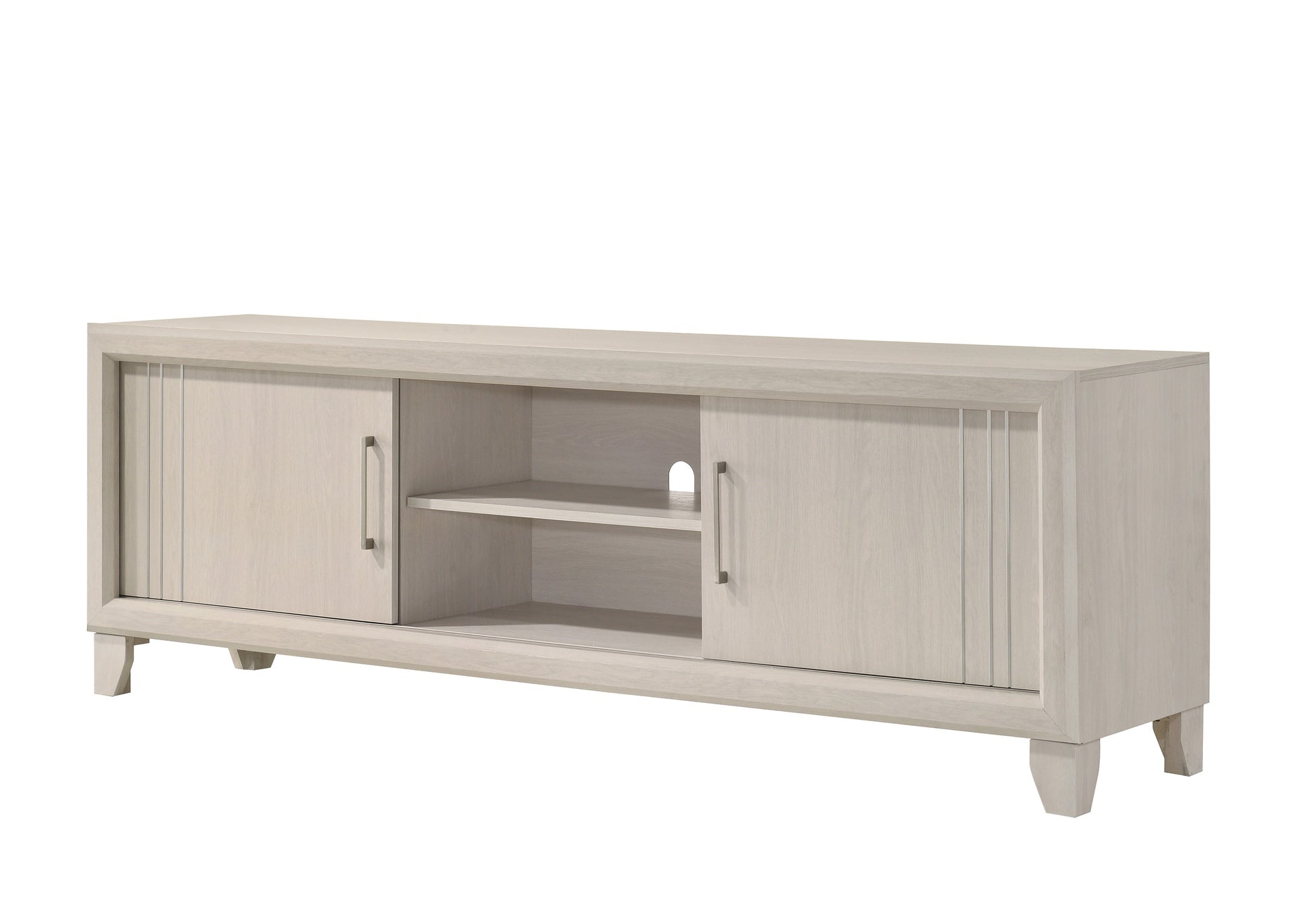 Contemporary 1pc TV Stand Media Console Open Shelves Silver-toned Hardware Entertainment Console Wooden Living Room Furniture Beige Finish