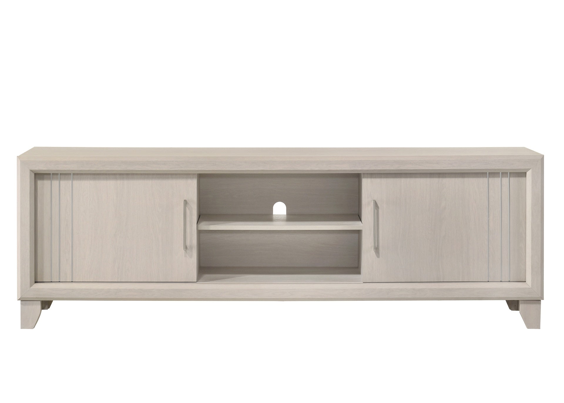 Contemporary 1pc TV Stand Media Console Open Shelves Silver-toned Hardware Entertainment Console Wooden Living Room Furniture Beige Finish