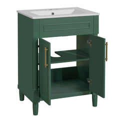 24" Bathroom Vanity with Integrated Ceramic Sink, Bathroom Cabinet with 2 Doors, Single Sink Bathroom Vanity for Small and Medium Restroom