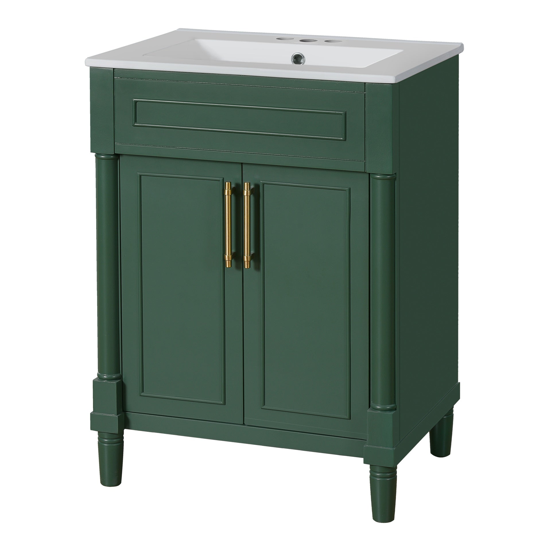 24" Bathroom Vanity with Integrated Ceramic Sink, Bathroom Cabinet with 2 Doors, Single Sink Bathroom Vanity for Small and Medium Restroom