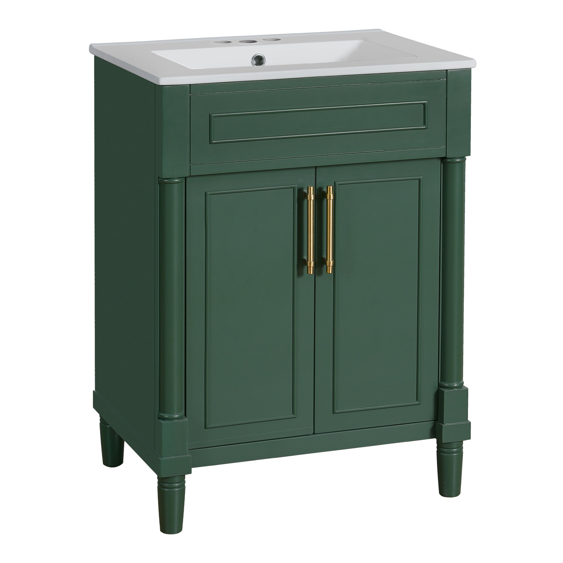 24" Bathroom Vanity with Integrated Ceramic Sink, Bathroom Cabinet with 2 Doors, Single Sink Bathroom Vanity for Small and Medium Restroom