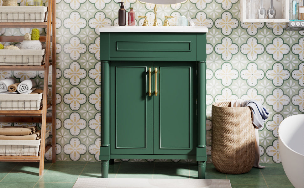 24" Bathroom Vanity with Integrated Ceramic Sink, Bathroom Cabinet with 2 Doors, Single Sink Bathroom Vanity for Small and Medium Restroom