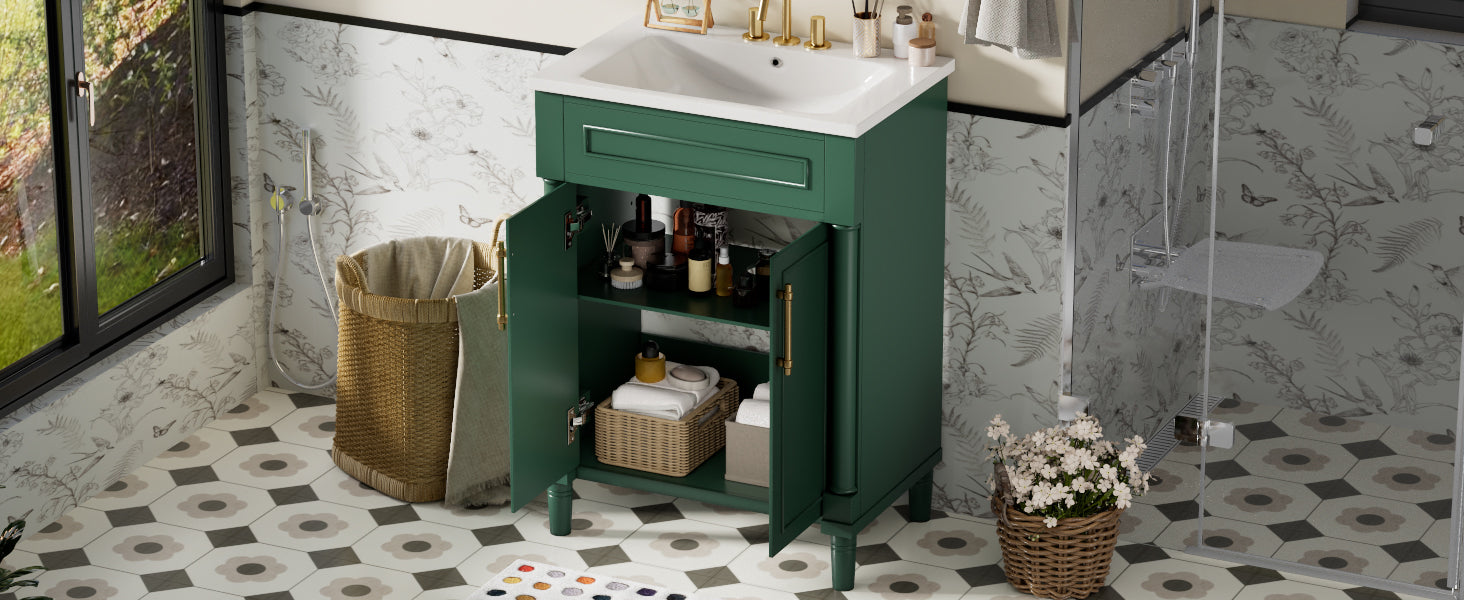 24" Bathroom Vanity with Integrated Ceramic Sink, Bathroom Cabinet with 2 Doors, Single Sink Bathroom Vanity for Small and Medium Restroom