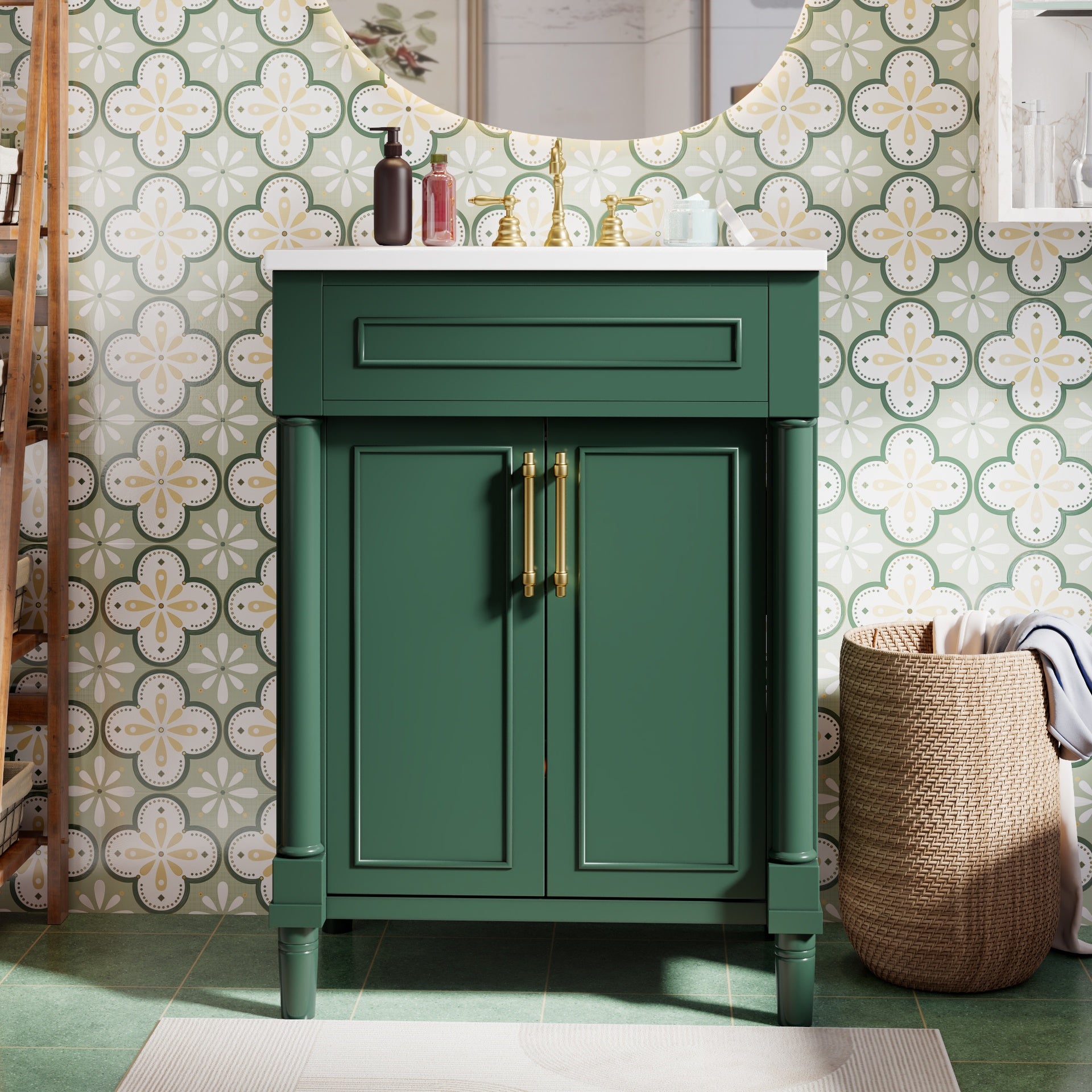 24" Bathroom Vanity with Integrated Ceramic Sink, Bathroom Cabinet with 2 Doors, Single Sink Bathroom Vanity for Small and Medium Restroom