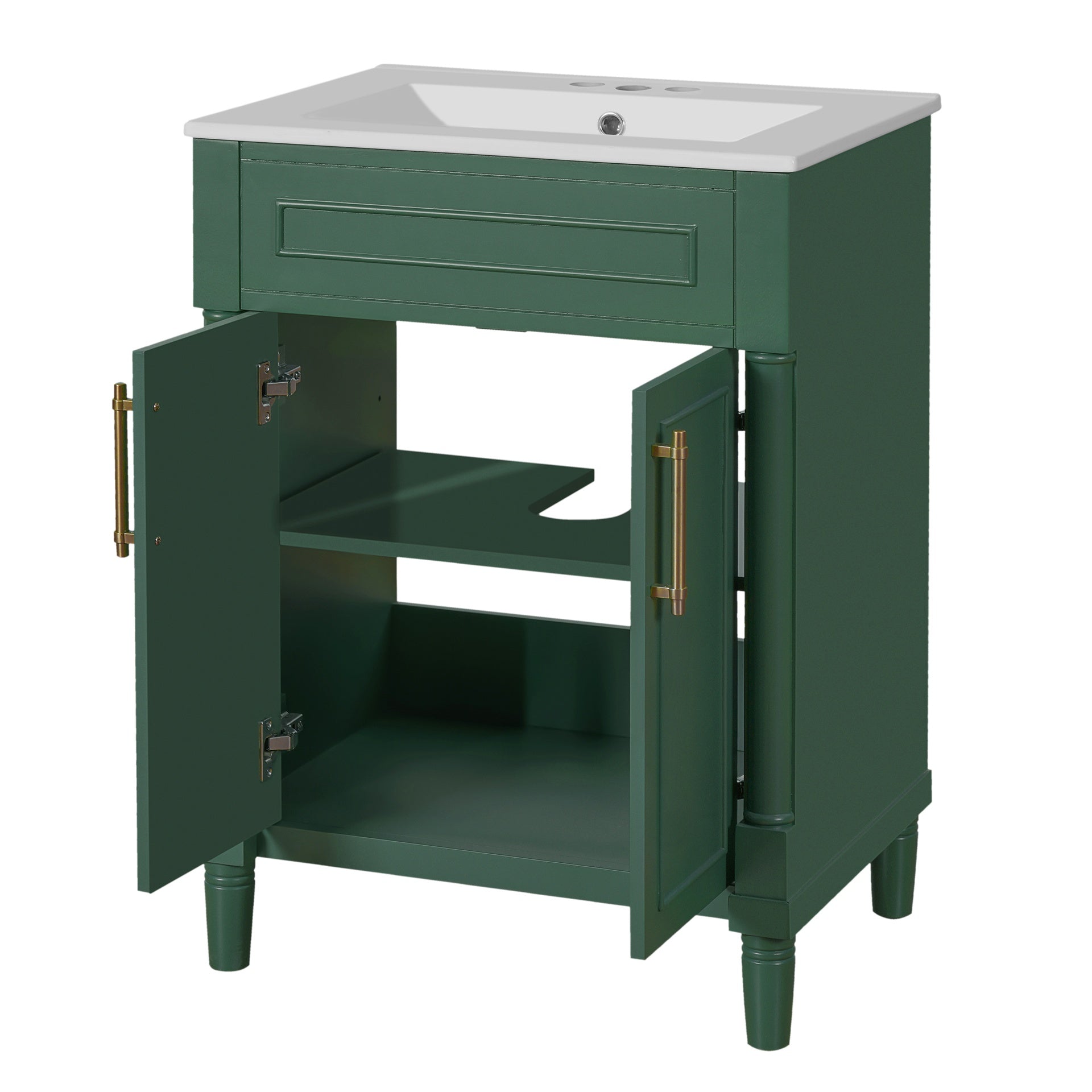 24" Bathroom Vanity with Integrated Ceramic Sink, Bathroom Cabinet with 2 Doors, Single Sink Bathroom Vanity for Small and Medium Restroom