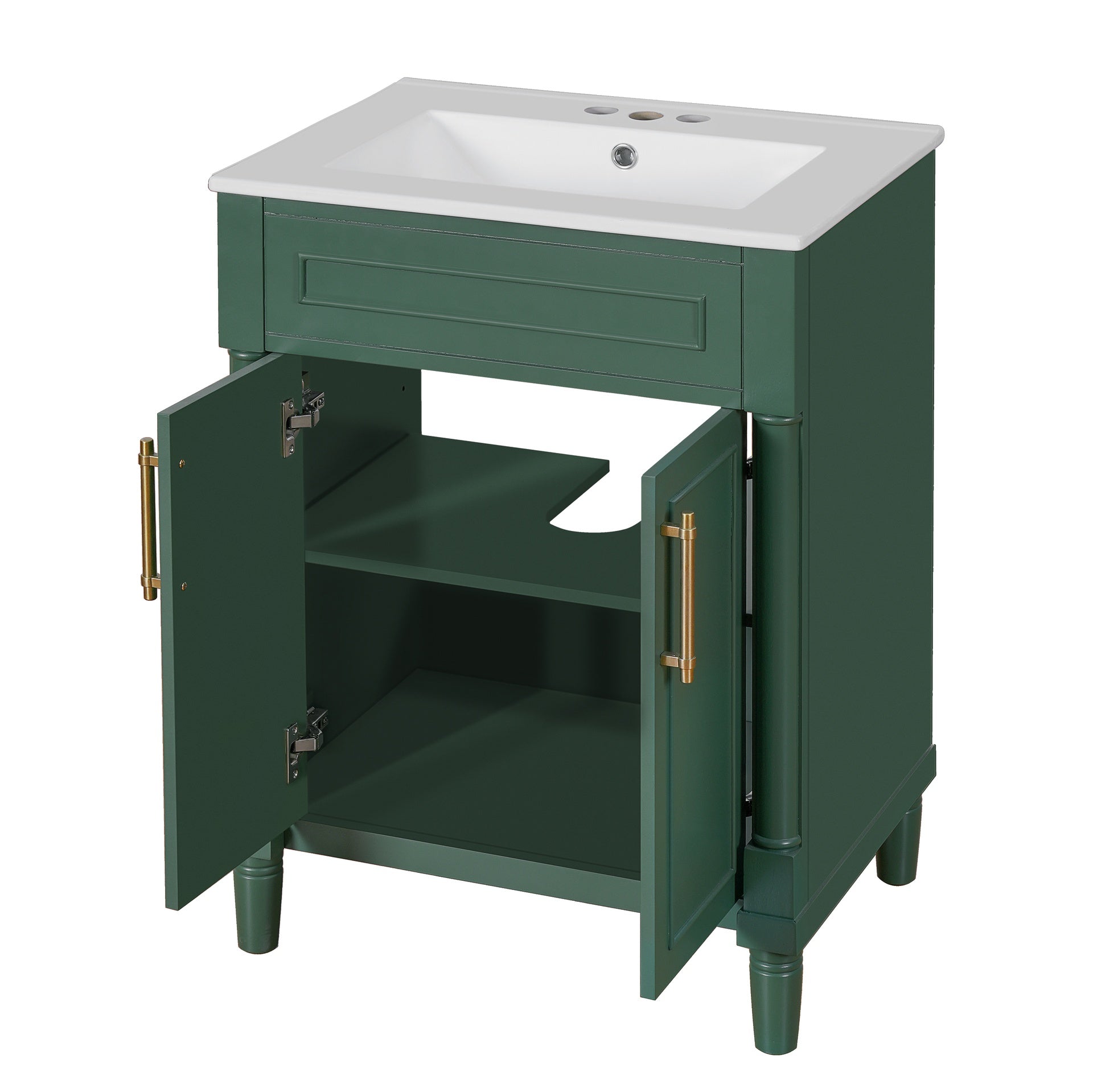 24" Bathroom Vanity with Integrated Ceramic Sink, Bathroom Cabinet with 2 Doors, Single Sink Bathroom Vanity for Small and Medium Restroom