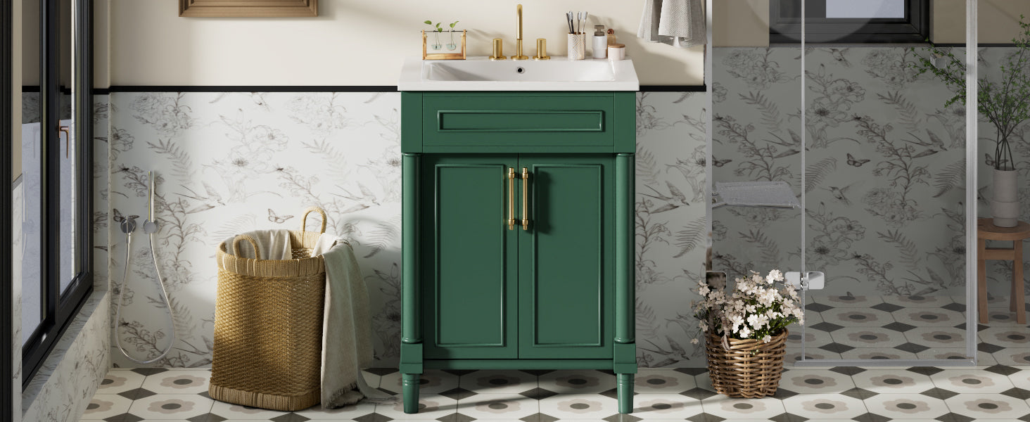 24" Bathroom Vanity with Integrated Ceramic Sink, Bathroom Cabinet with 2 Doors, Single Sink Bathroom Vanity for Small and Medium Restroom