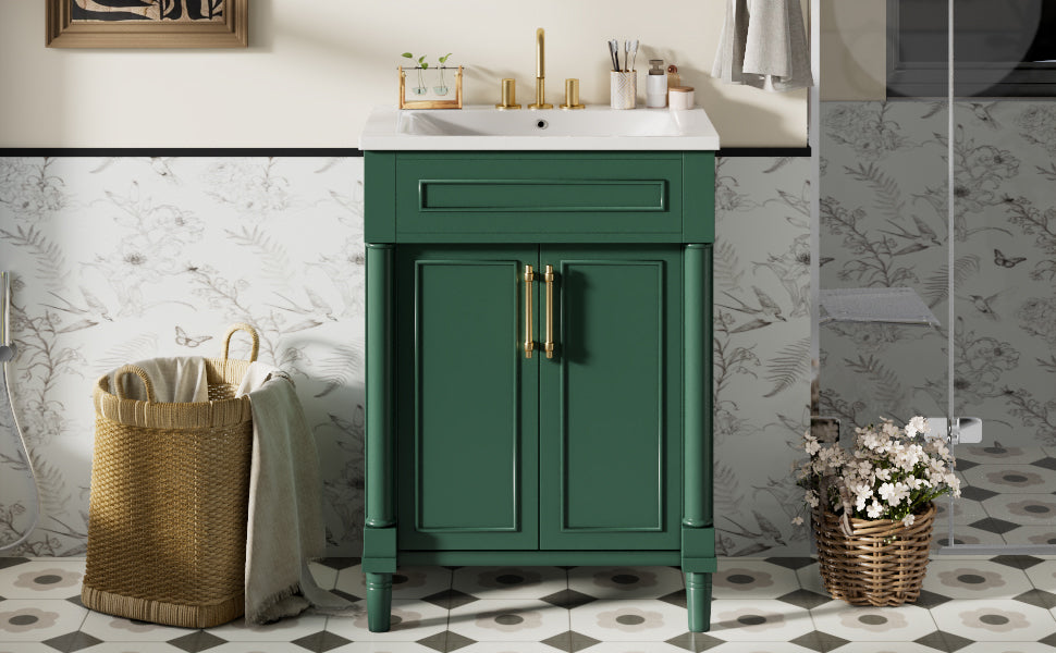 24" Bathroom Vanity with Integrated Ceramic Sink, Bathroom Cabinet with 2 Doors, Single Sink Bathroom Vanity for Small and Medium Restroom