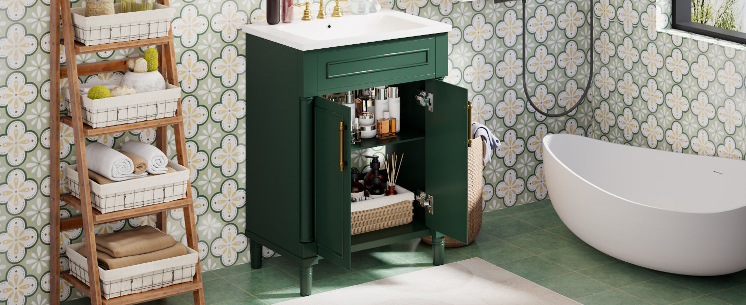 24" Bathroom Vanity with Integrated Ceramic Sink, Bathroom Cabinet with 2 Doors, Single Sink Bathroom Vanity for Small and Medium Restroom