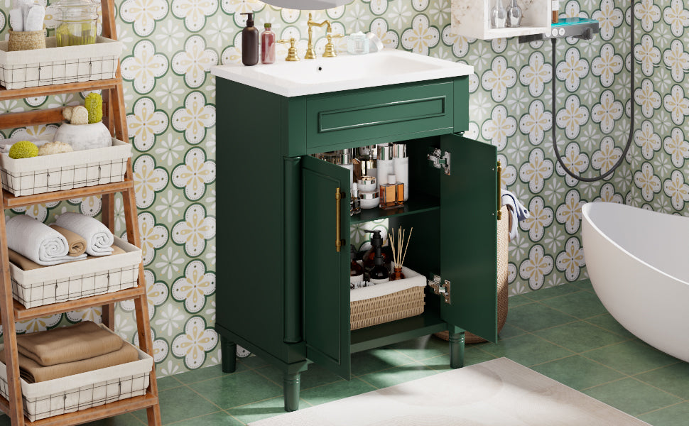 24" Bathroom Vanity with Integrated Ceramic Sink, Bathroom Cabinet with 2 Doors, Single Sink Bathroom Vanity for Small and Medium Restroom