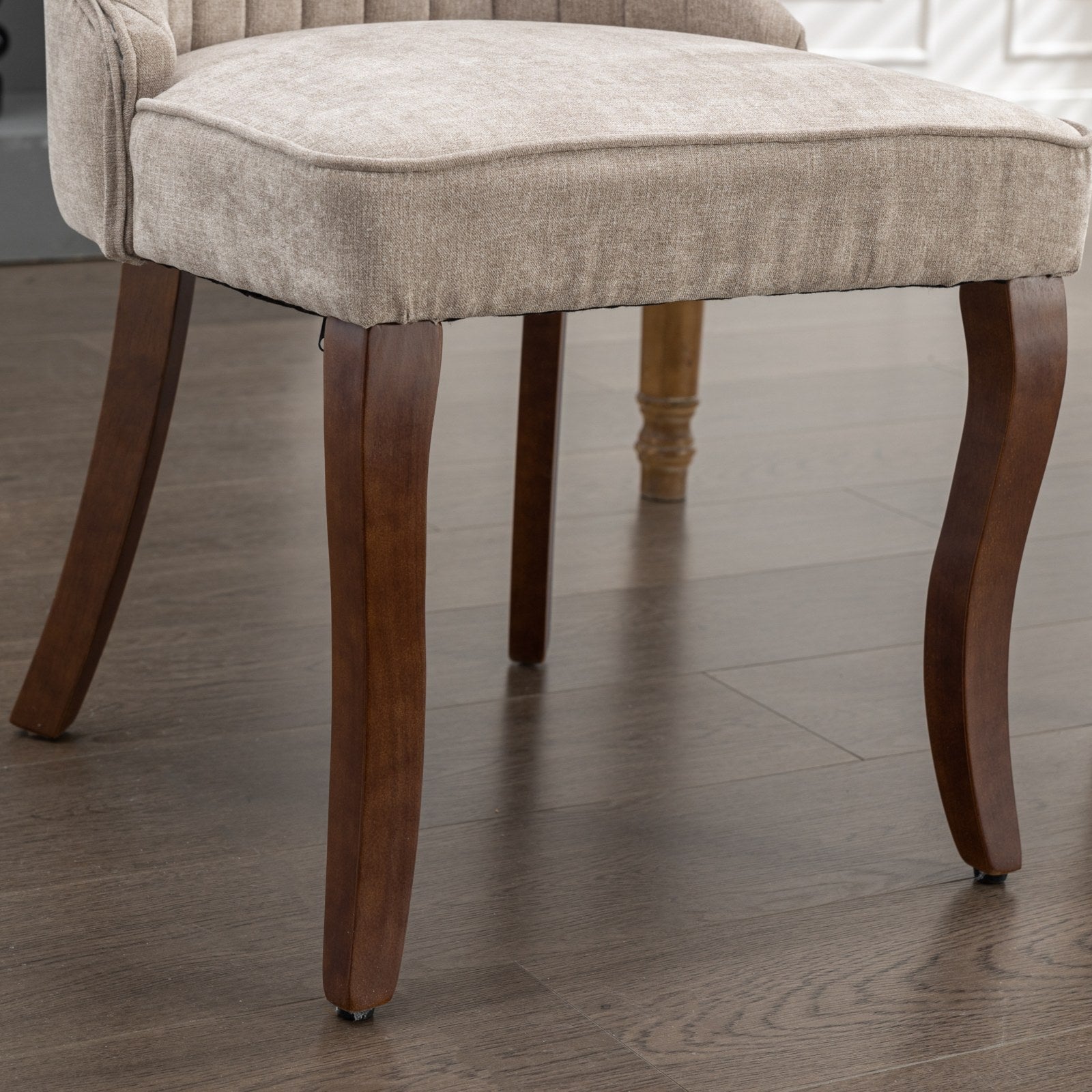 Rayon Cloth Flocking Linen Dining Chairs Channel Kitchen Dinner Chair Comfy Fabric Upholstered Accent Chair for Dining Room with Curved Solid Wood Legs,Set of 2 (Beige), SW1847BG
