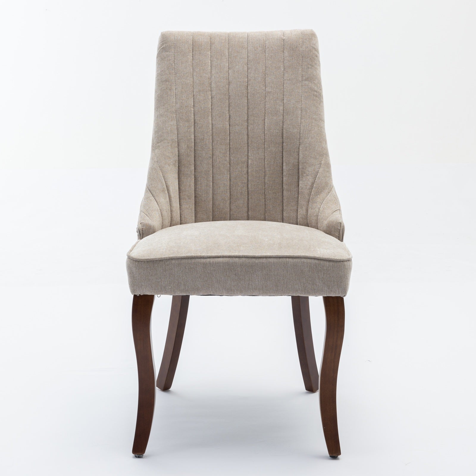 Rayon Cloth Flocking Linen Dining Chairs Channel Kitchen Dinner Chair Comfy Fabric Upholstered Accent Chair for Dining Room with Curved Solid Wood Legs,Set of 2 (Beige), SW1847BG