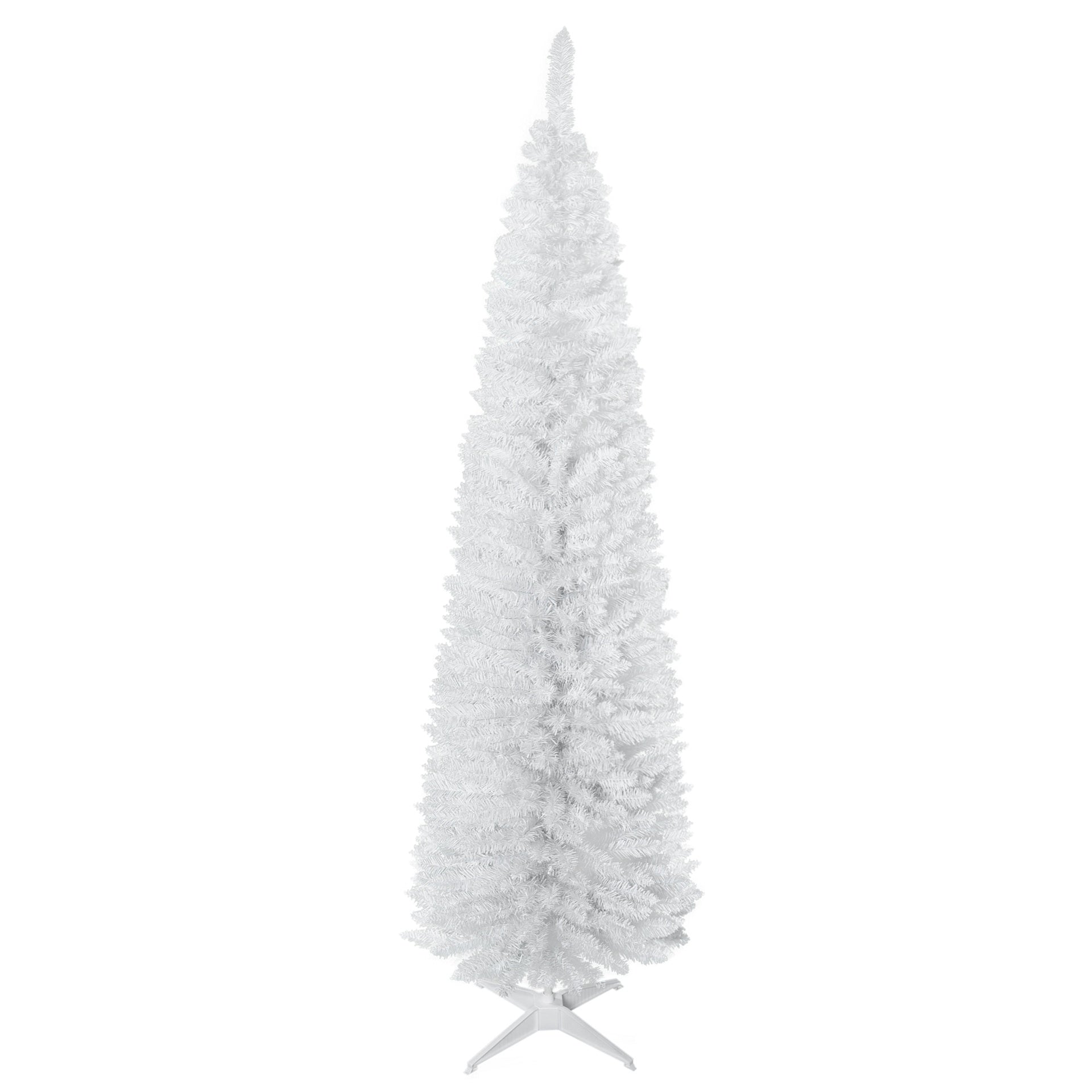HOMCOM 7' Artificial Pencil Christmas Tree, Slim Xmas Tree with 499 Realistic Branch Tips and Plastic Stand, White