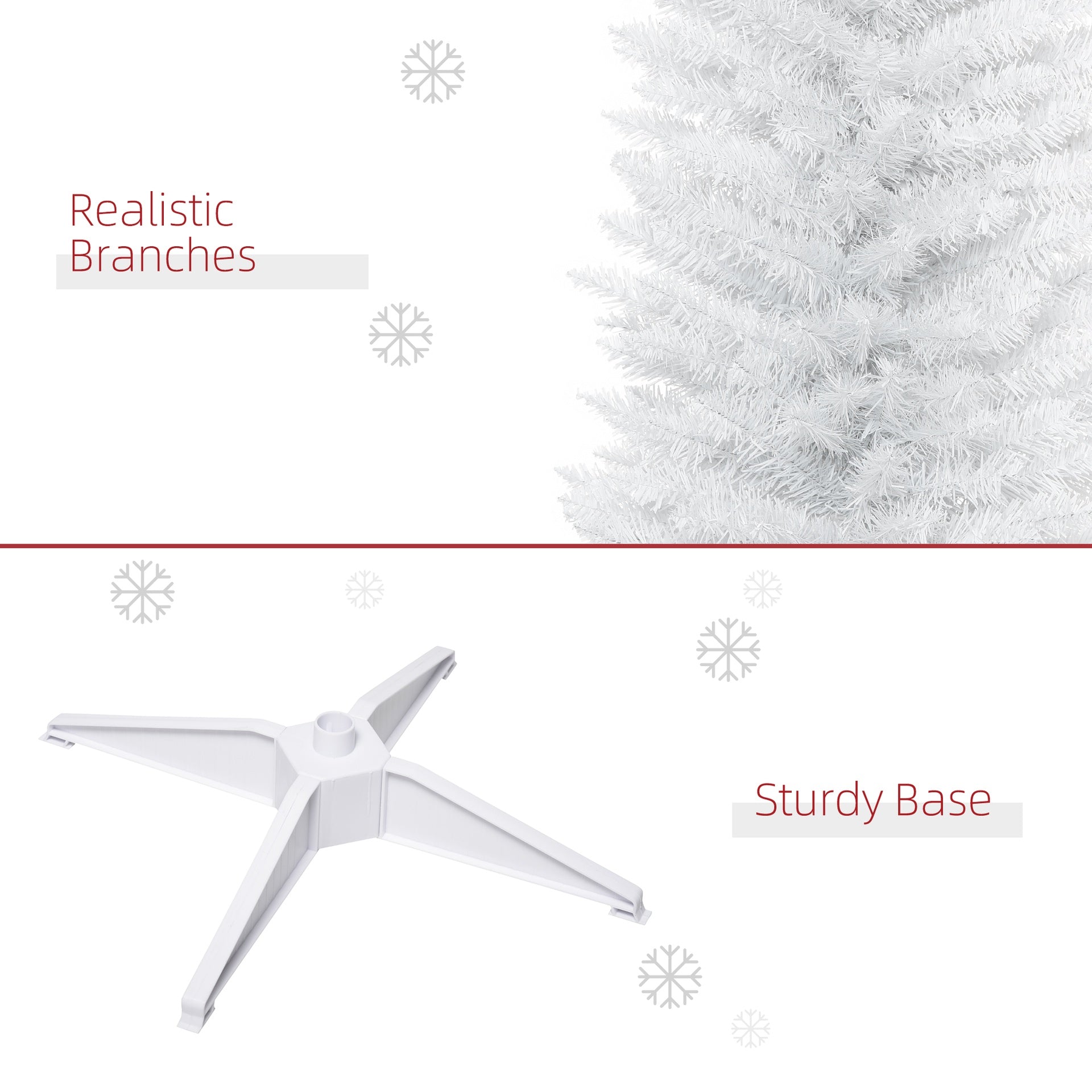 HOMCOM 7' Artificial Pencil Christmas Tree, Slim Xmas Tree with 499 Realistic Branch Tips and Plastic Stand, White