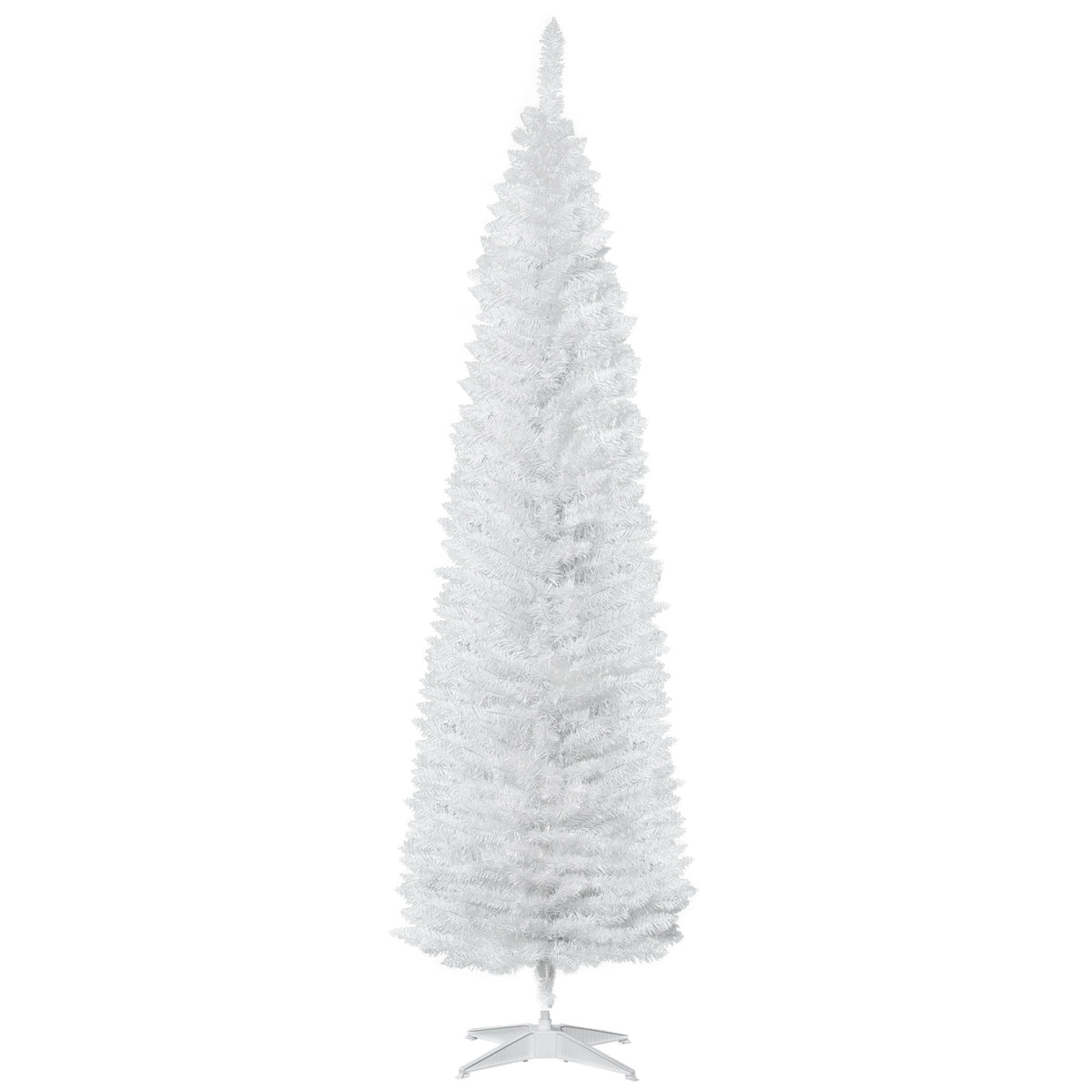 HOMCOM 7' Artificial Pencil Christmas Tree, Slim Xmas Tree with 499 Realistic Branch Tips and Plastic Stand, White