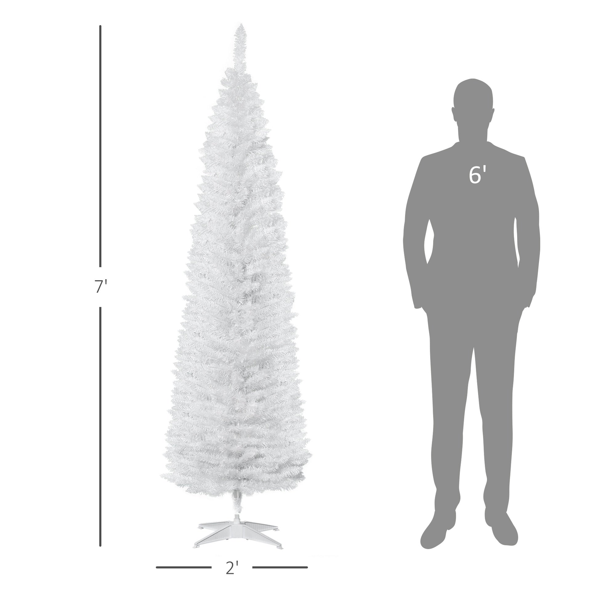HOMCOM 7' Artificial Pencil Christmas Tree, Slim Xmas Tree with 499 Realistic Branch Tips and Plastic Stand, White