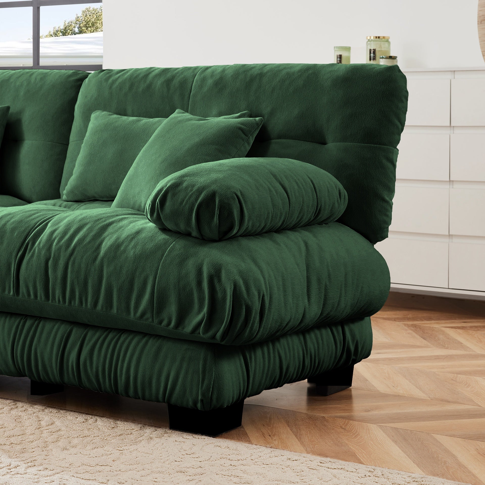 Free Combination, Modular Sectional Sofa,L Shaped Couch for Living Room, 4-Seater Comfy Cloud Couch with Convertible Ottoman,Chenille Green