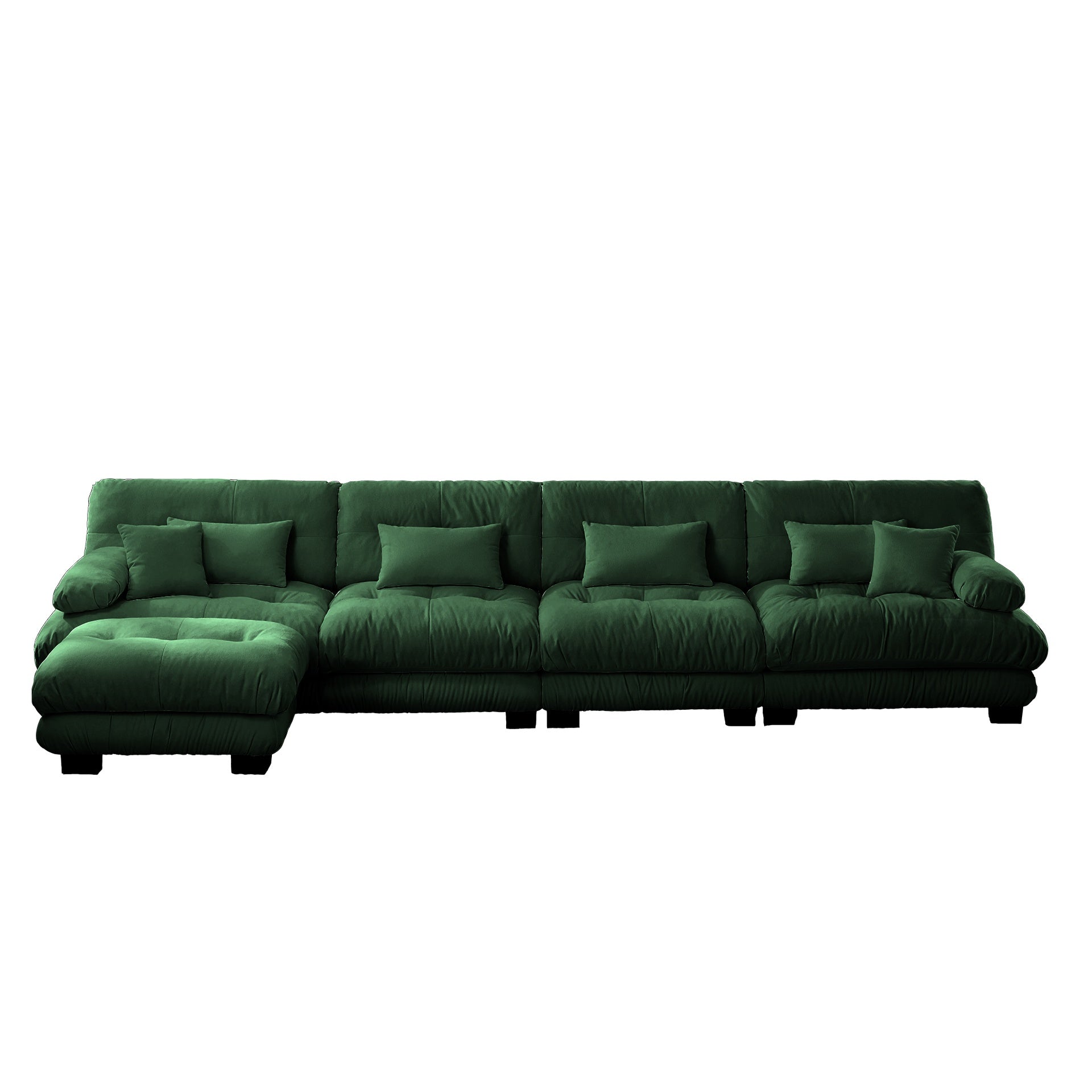 Free Combination, Modular Sectional Sofa,L Shaped Couch for Living Room, 4-Seater Comfy Cloud Couch with Convertible Ottoman,Chenille Green