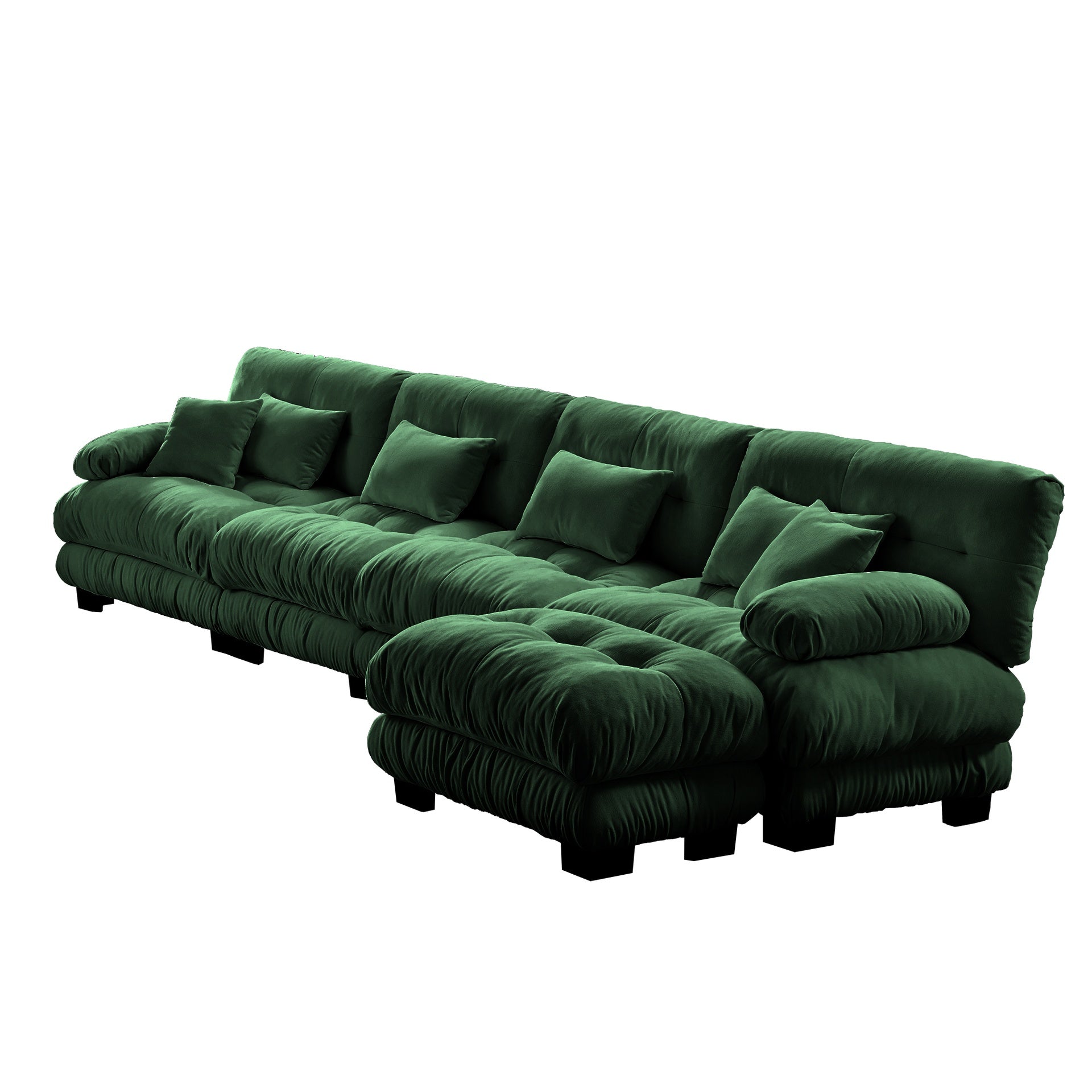 Free Combination, Modular Sectional Sofa,L Shaped Couch for Living Room, 4-Seater Comfy Cloud Couch with Convertible Ottoman,Chenille Green