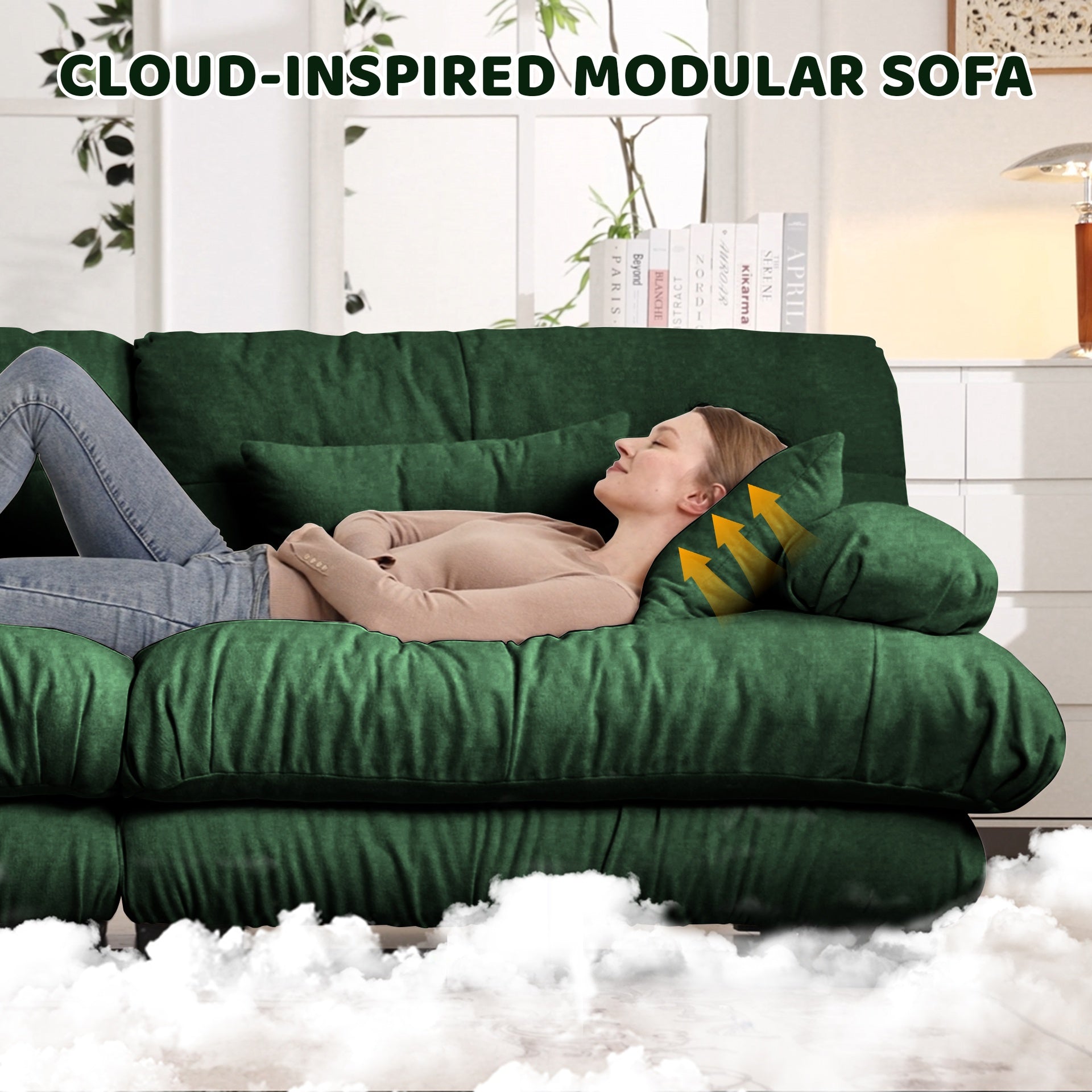 Free Combination, Modular Sectional Sofa,L Shaped Couch for Living Room, 4-Seater Comfy Cloud Couch with Convertible Ottoman,Chenille Green