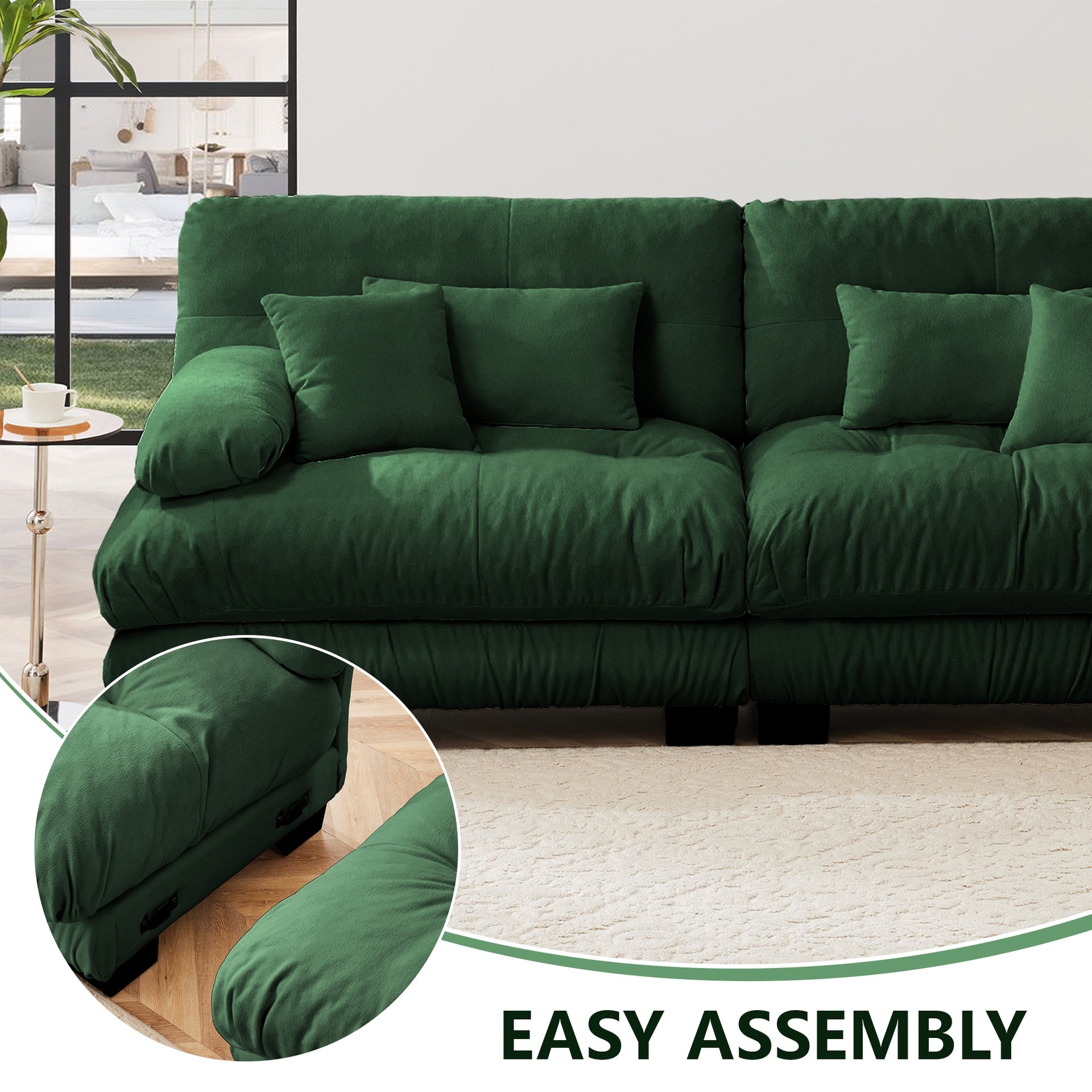 Free Combination, Modular Sectional Sofa,L Shaped Couch for Living Room, 4-Seater Comfy Cloud Couch with Convertible Ottoman,Chenille Green