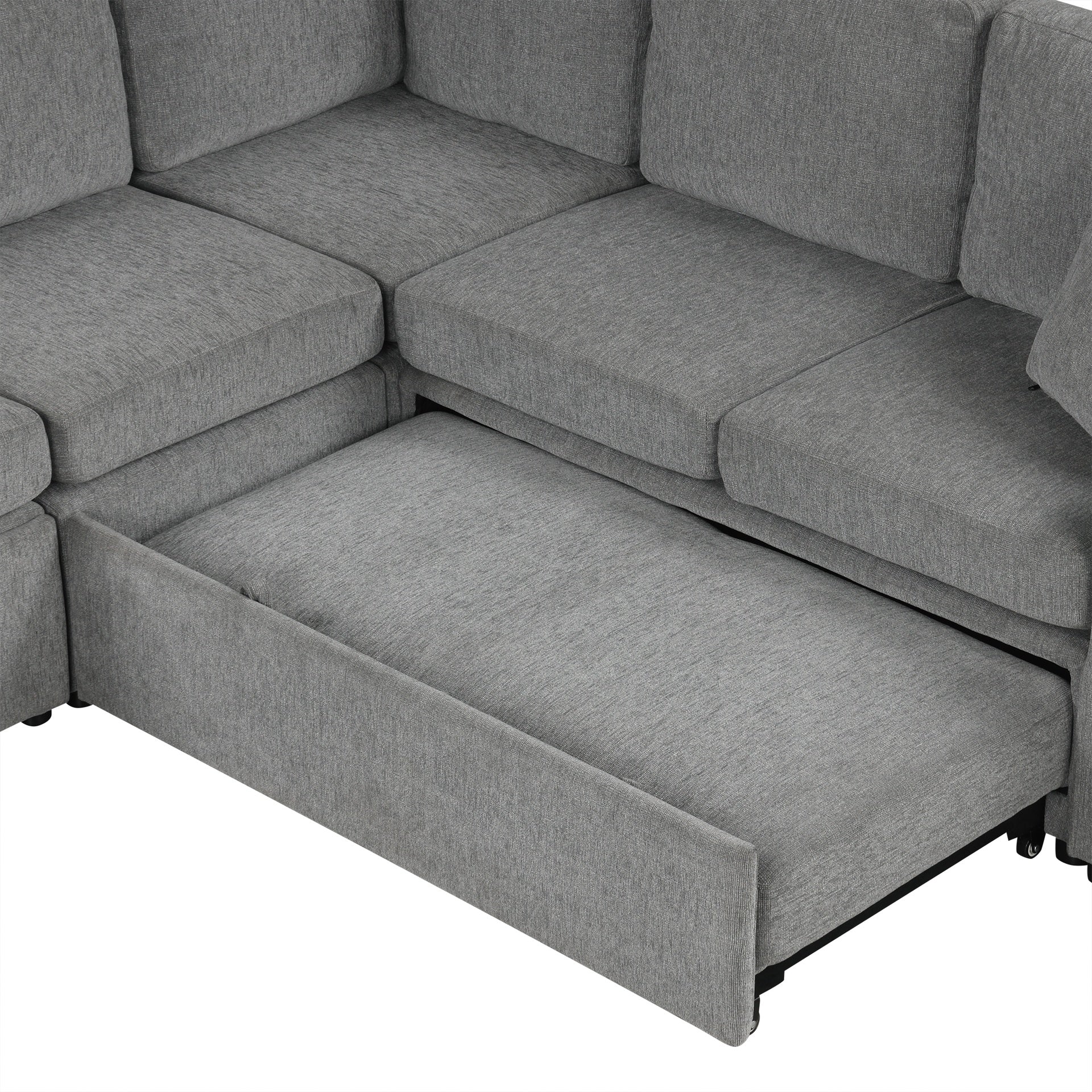 109.1" Sectional Sofa Convertible Pull-out Sofa Bed L-shaped Sofa U-shaped Sofa with a Movable Storage Ottoman for Living Room, Gray