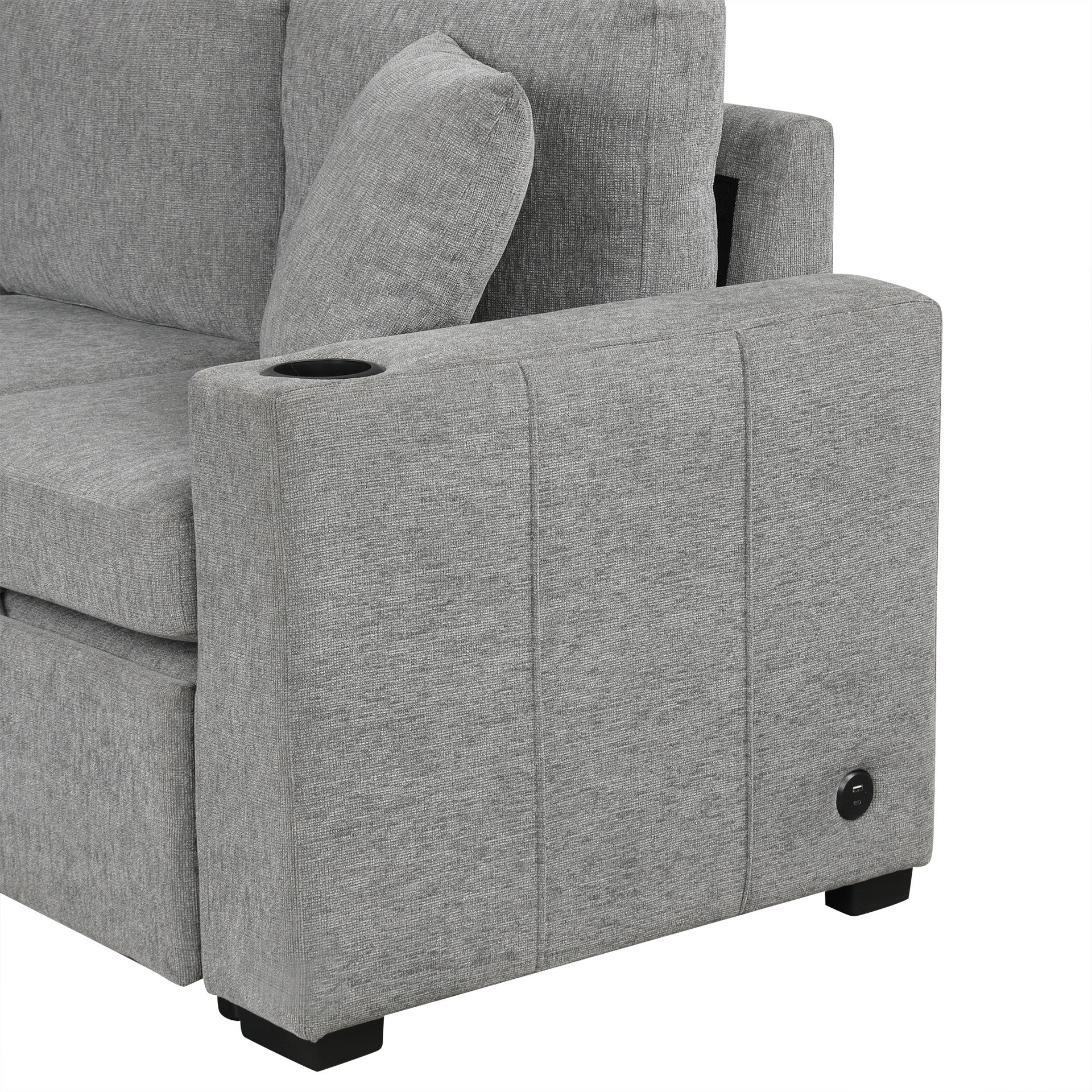 109.1" Sectional Sofa Convertible Pull-out Sofa Bed L-shaped Sofa U-shaped Sofa with a Movable Storage Ottoman for Living Room, Gray