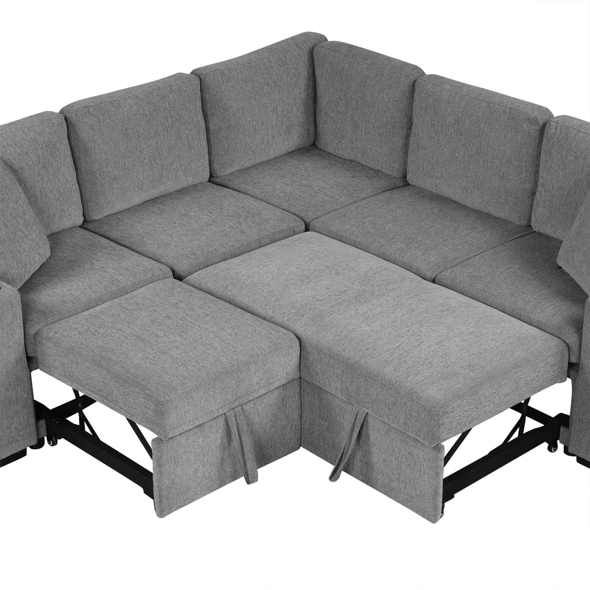 109.1" Sectional Sofa Convertible Pull-out Sofa Bed L-shaped Sofa U-shaped Sofa with a Movable Storage Ottoman for Living Room, Gray
