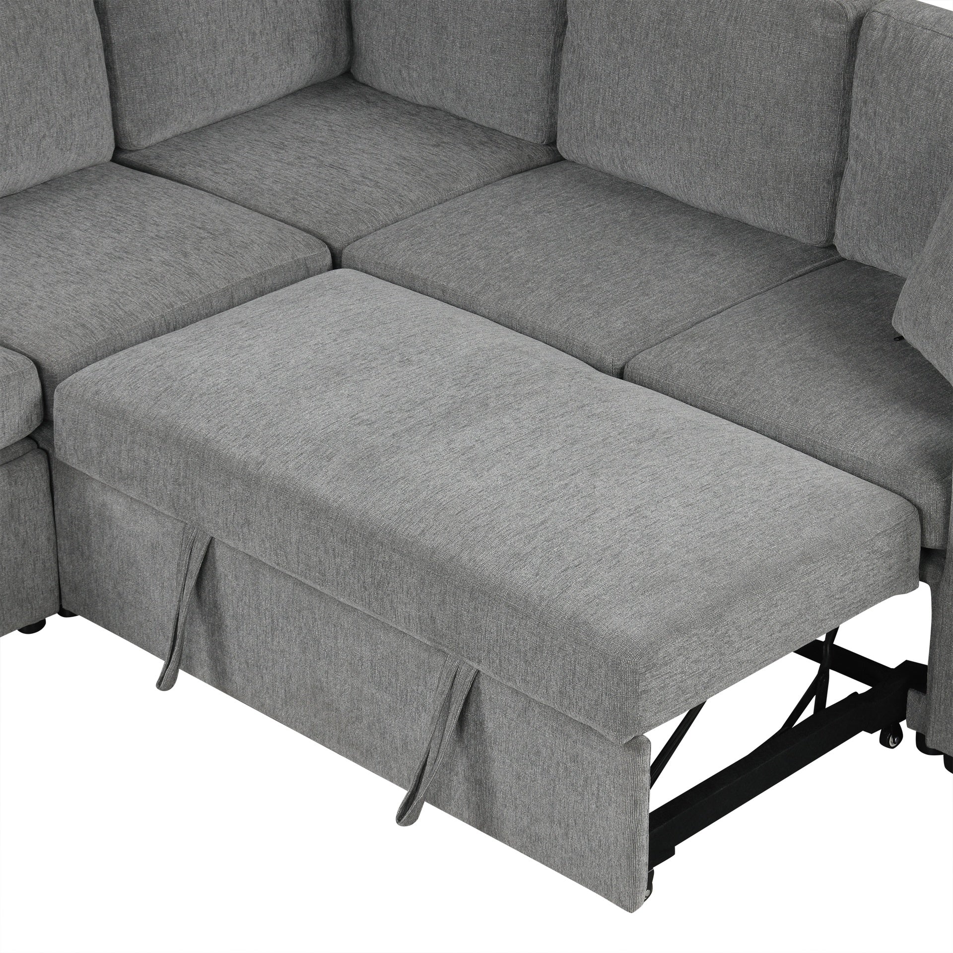 109.1" Sectional Sofa Convertible Pull-out Sofa Bed L-shaped Sofa U-shaped Sofa with a Movable Storage Ottoman for Living Room, Gray