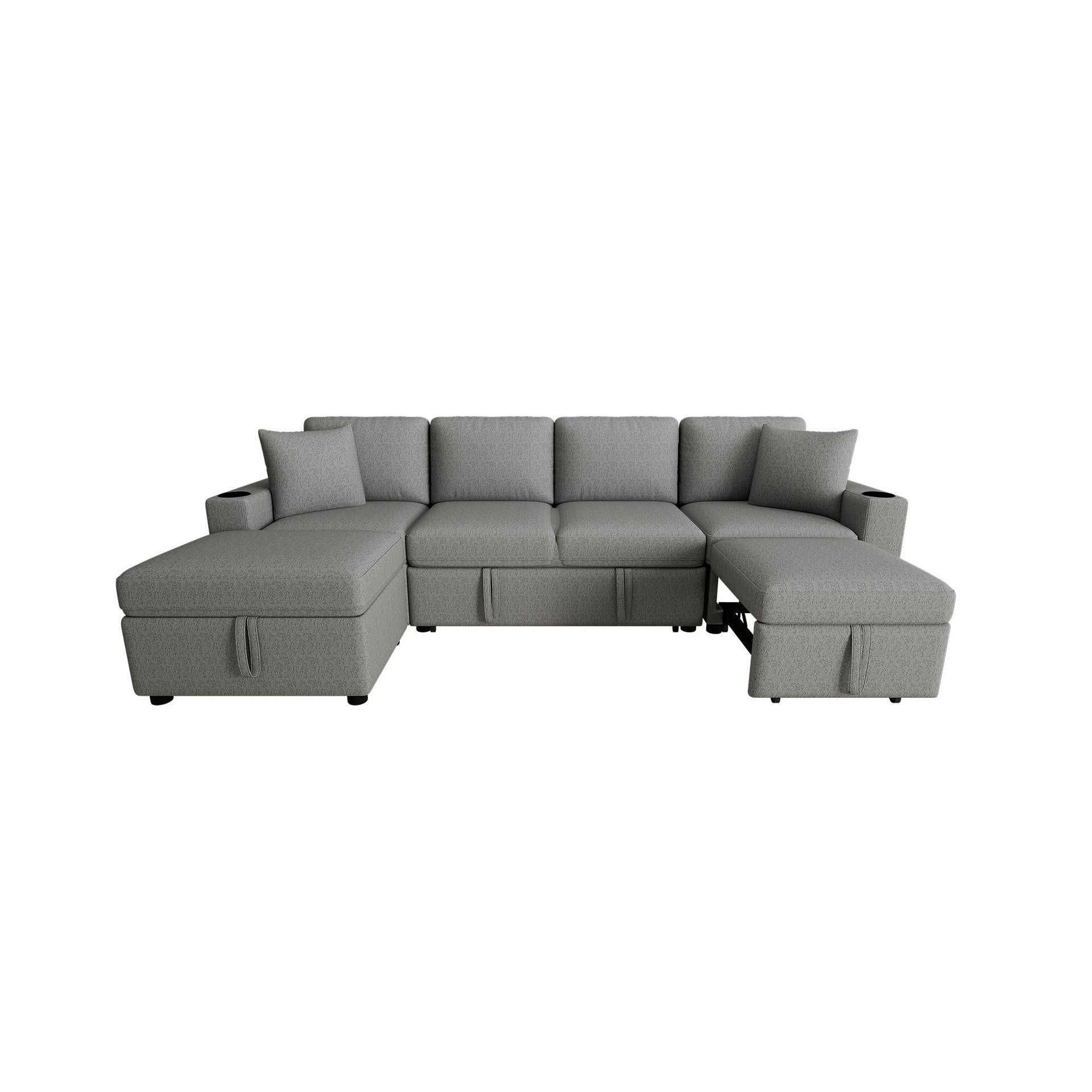 109.1" Sectional Sofa Convertible Pull-out Sofa Bed L-shaped Sofa U-shaped Sofa with a Movable Storage Ottoman for Living Room, Gray