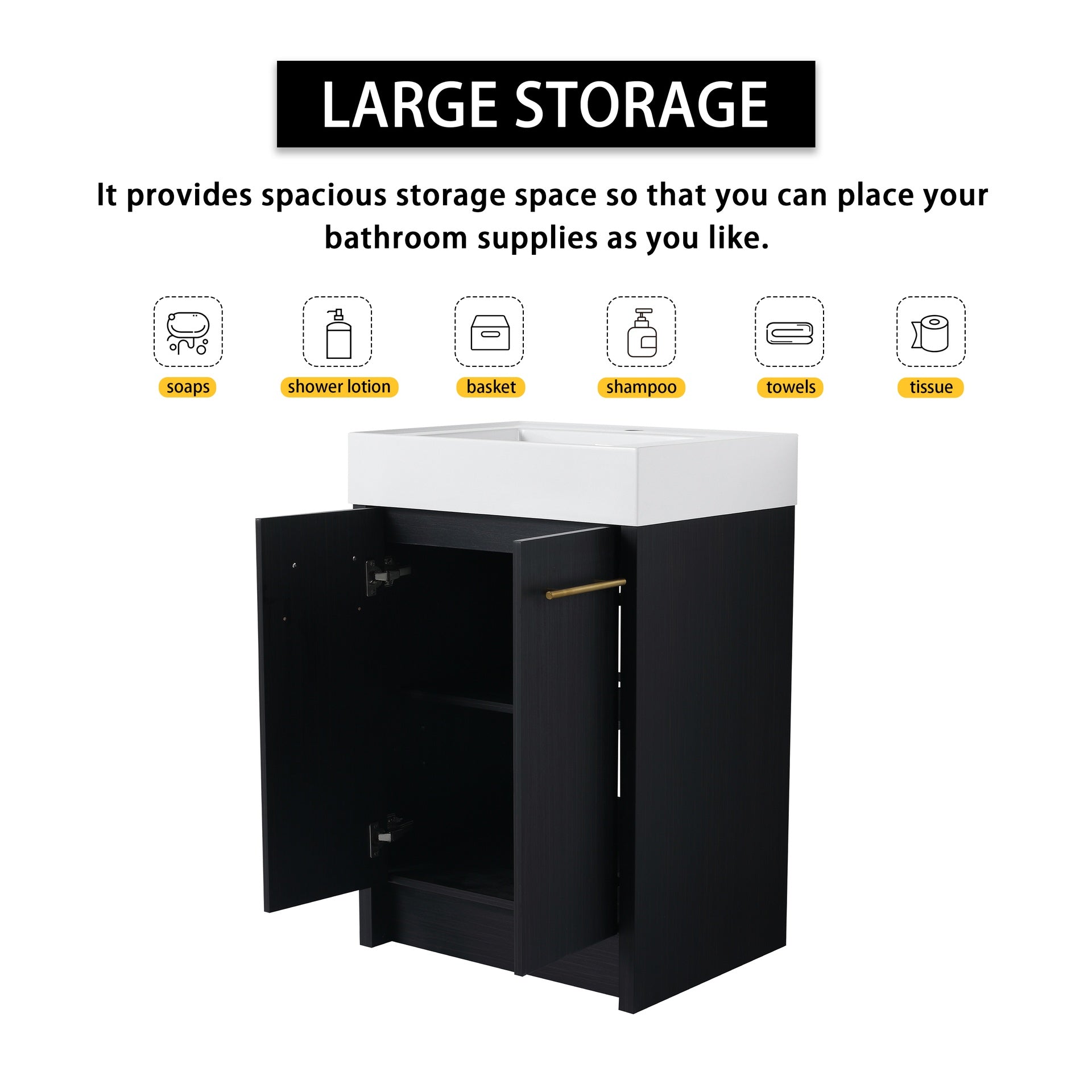 24 Inch Freestanding Bathroom Vanity with Resin Sink, With Soft Closing Door, KD-Package