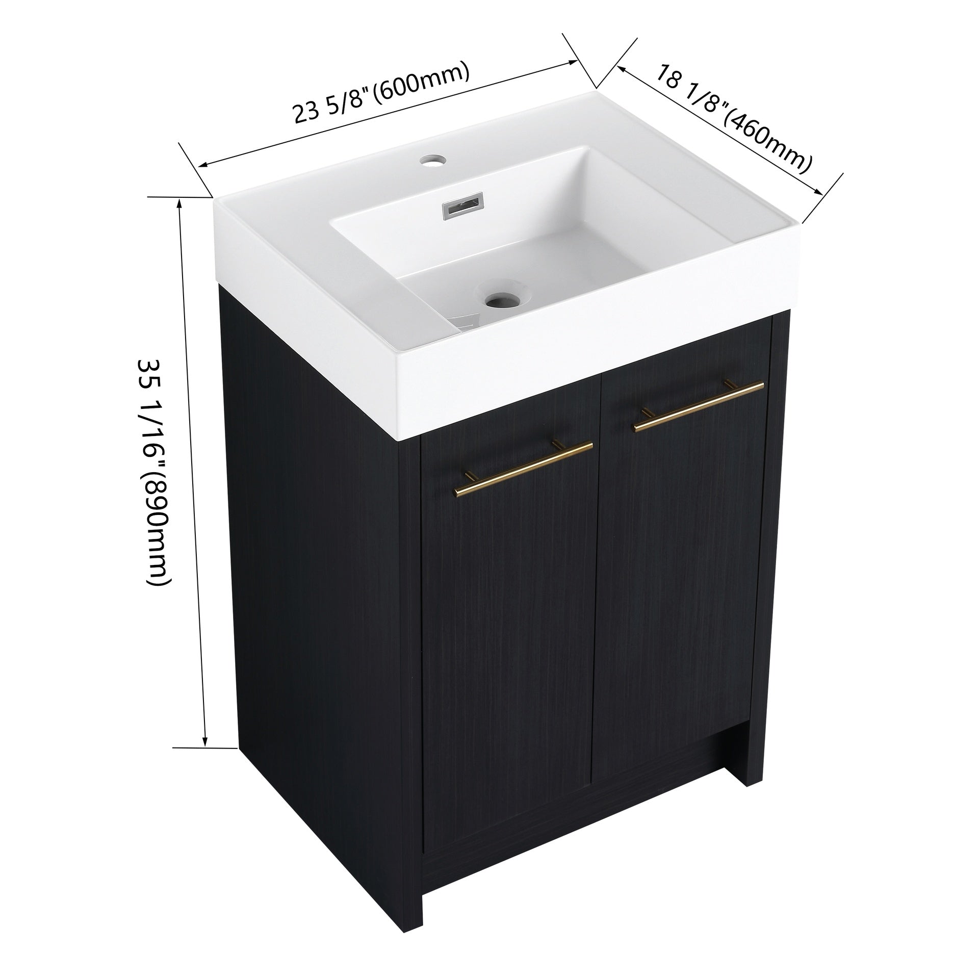 24 Inch Freestanding Bathroom Vanity with Resin Sink, With Soft Closing Door, KD-Package