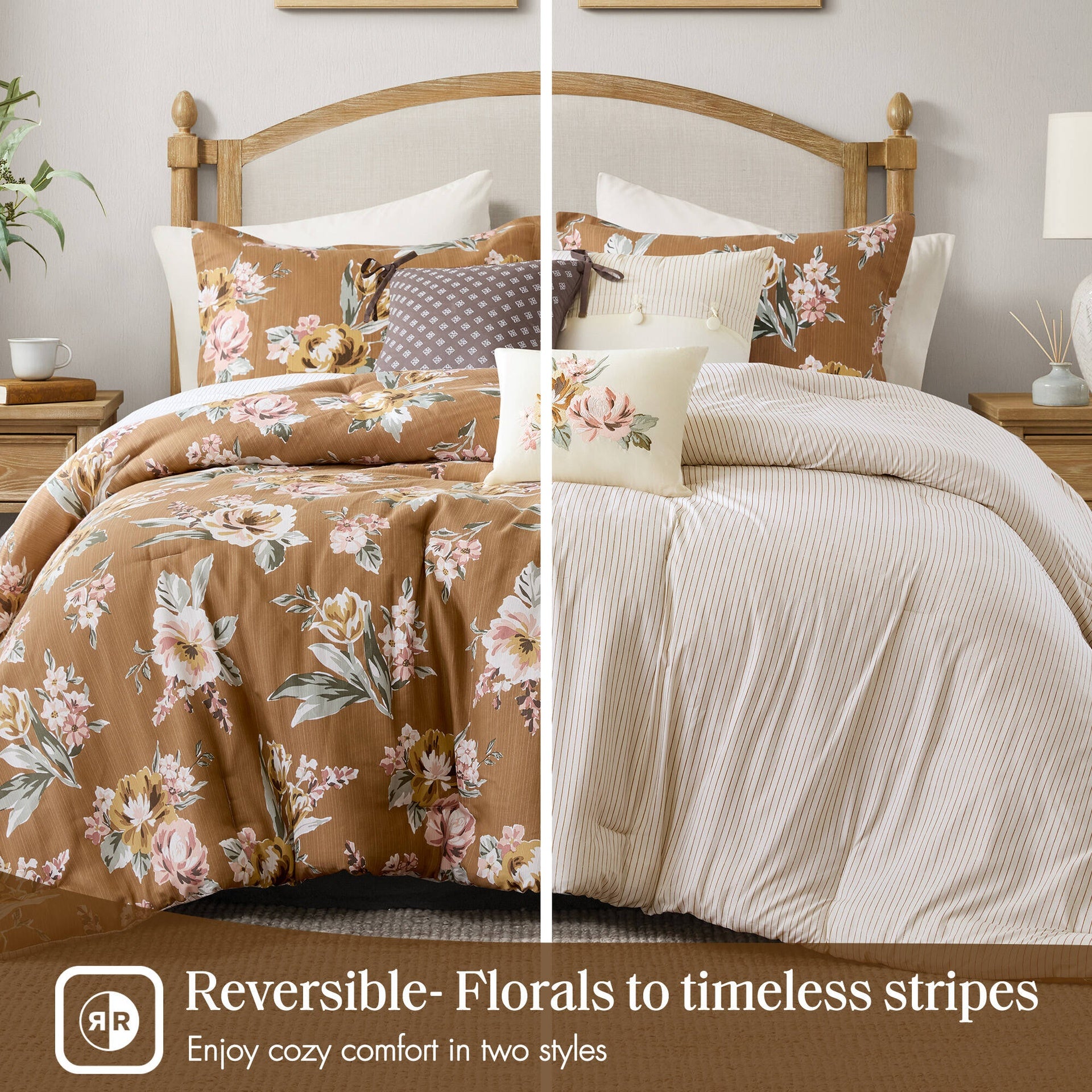 7-Piece King Vintage Floral Comforter Set, Terracotta
