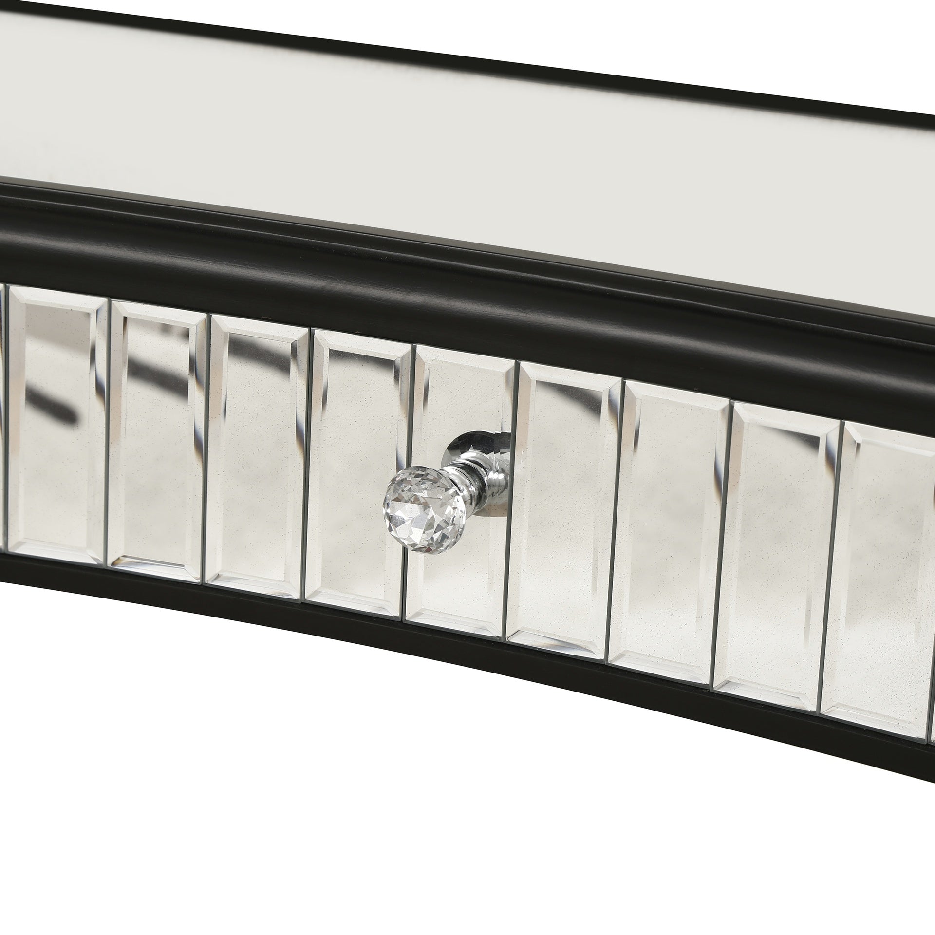 47" Half-Moon Mirrored Console Table with Fluted Glass & Crystal Knob Drawer - Silver Entryway Vanity Desk for Bedroom/Dressing Room(Black+Sliver)