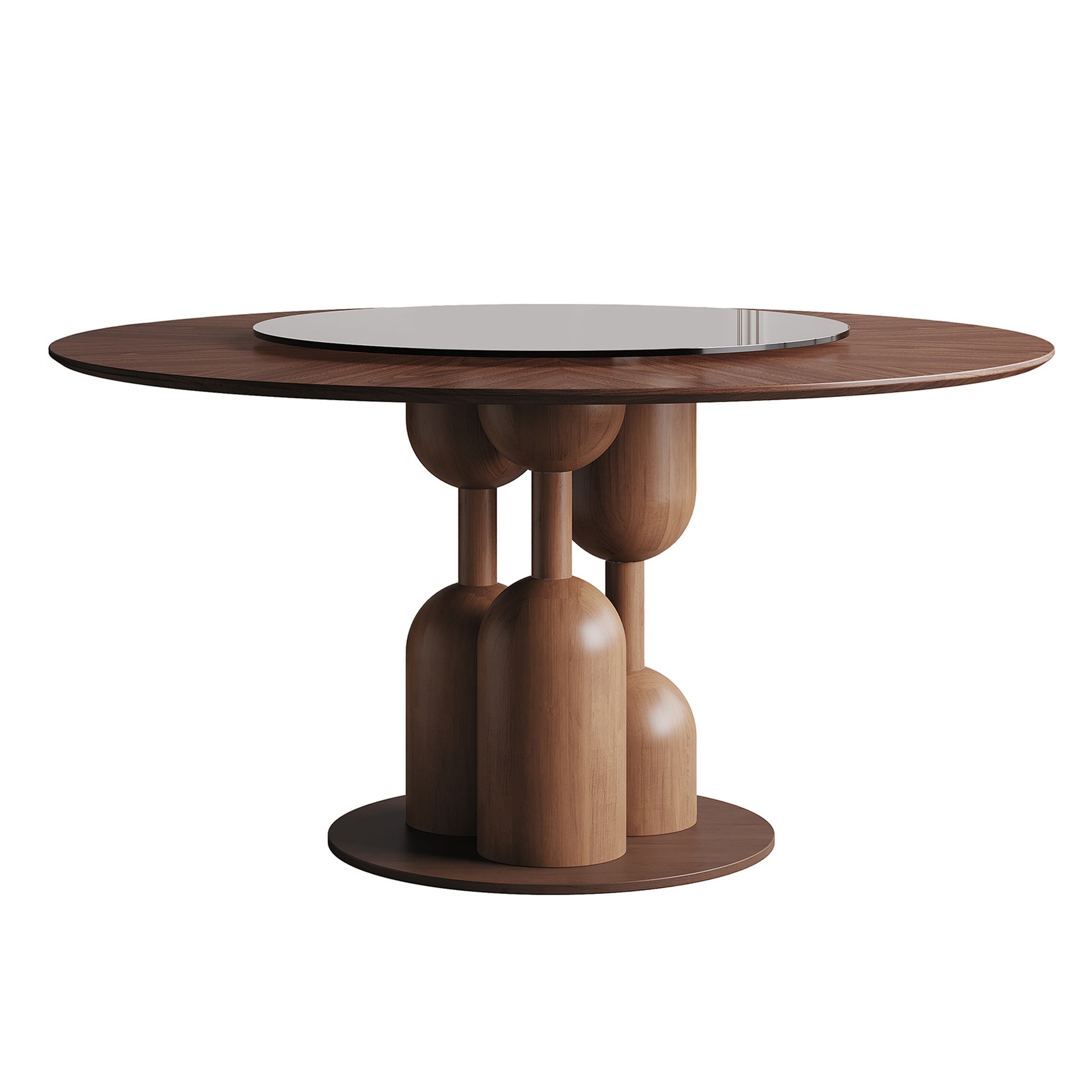 59-inch Natural Oak Wabi-Sabi Round Dining Table with 35-inch Tempered Glass Lazy Susan, Handcrafted Japanese Style Sculptural Table for Living Room & Restaurant