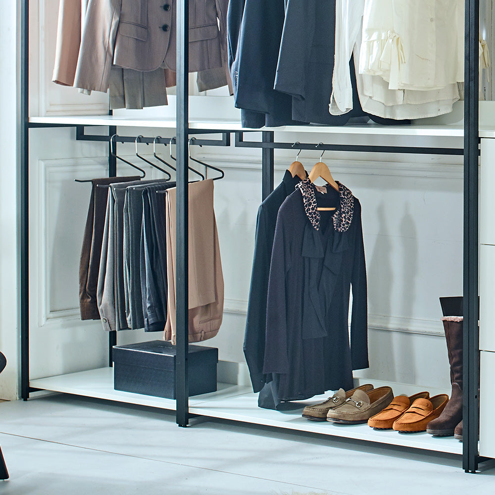 Fiona White Freestanding Walk in Wood Closet System with Metal Frame