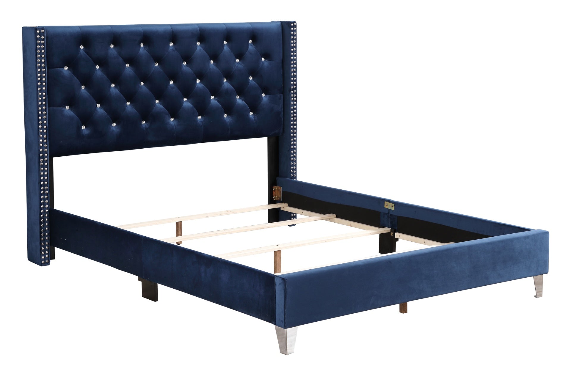 Transitional Full Upholstered Bed In Navy Blue