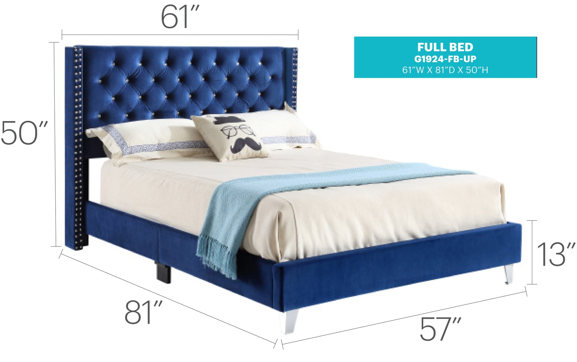 Transitional Full Upholstered Bed In Navy Blue