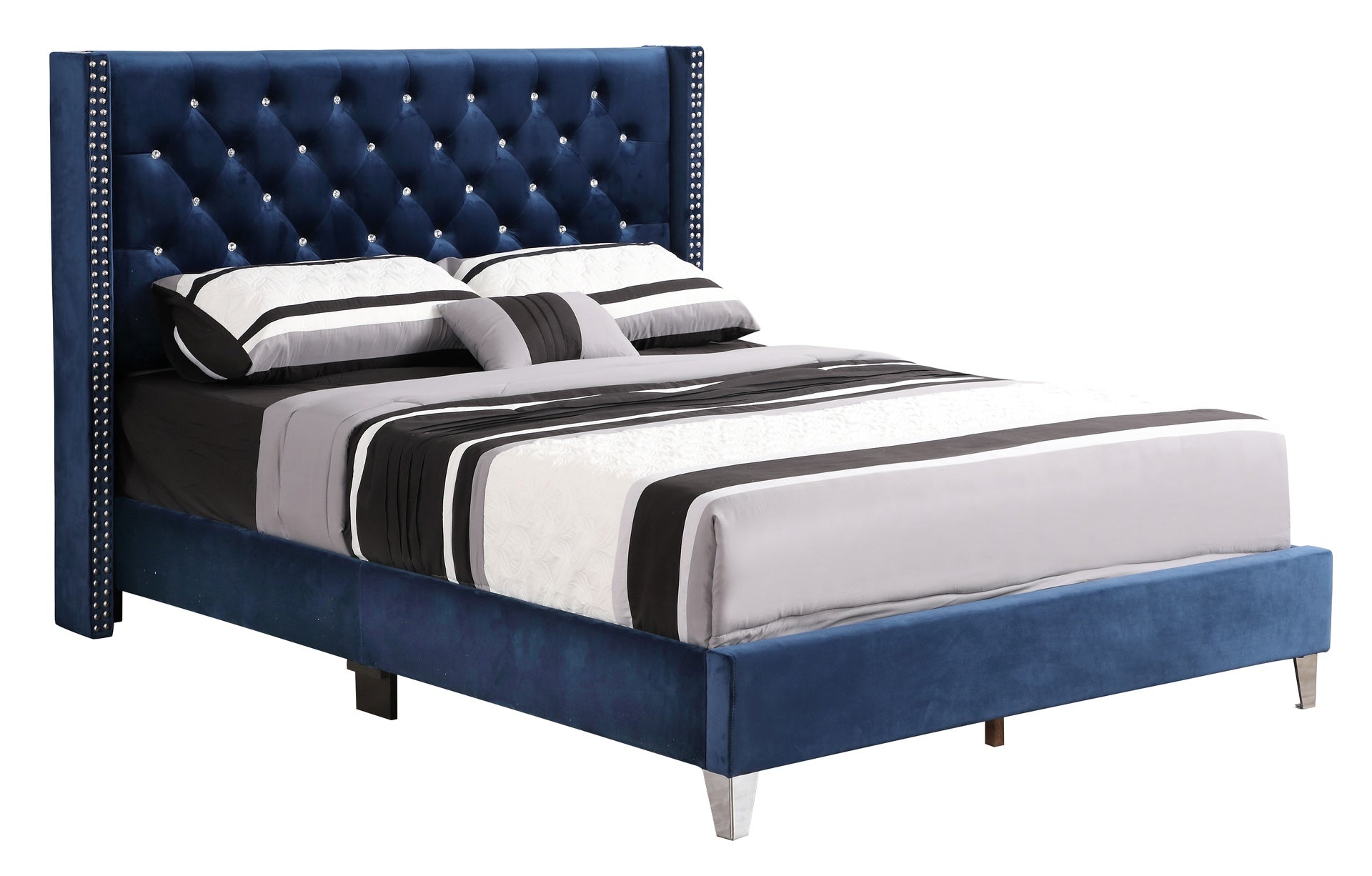 Transitional Full Upholstered Bed In Navy Blue