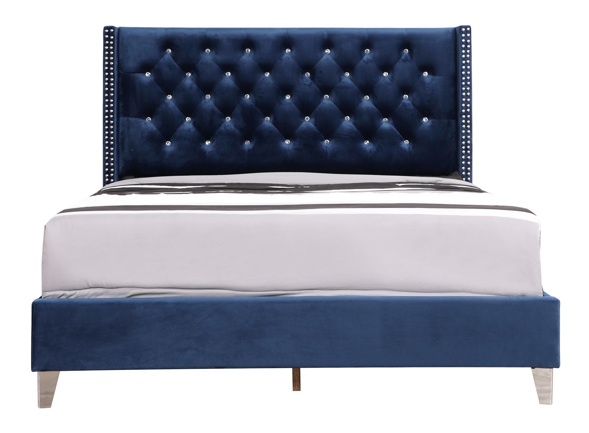 Transitional Full Upholstered Bed In Navy Blue