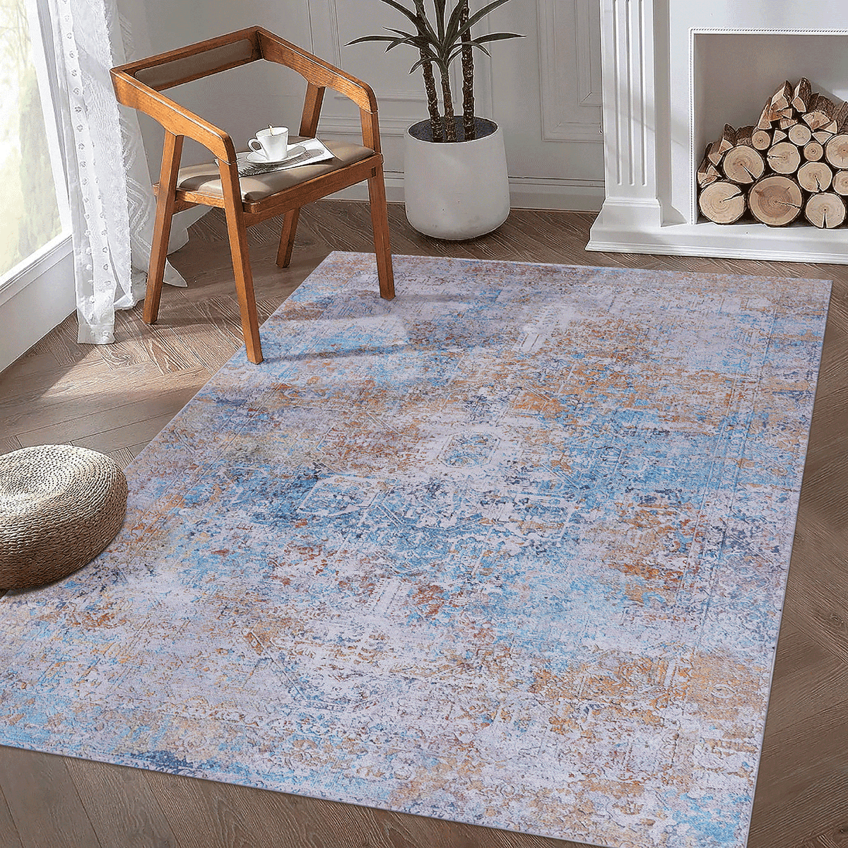 MAVAL Yellow Washable Rug 4x6 Area Rug (Yellow, 4' x 6')