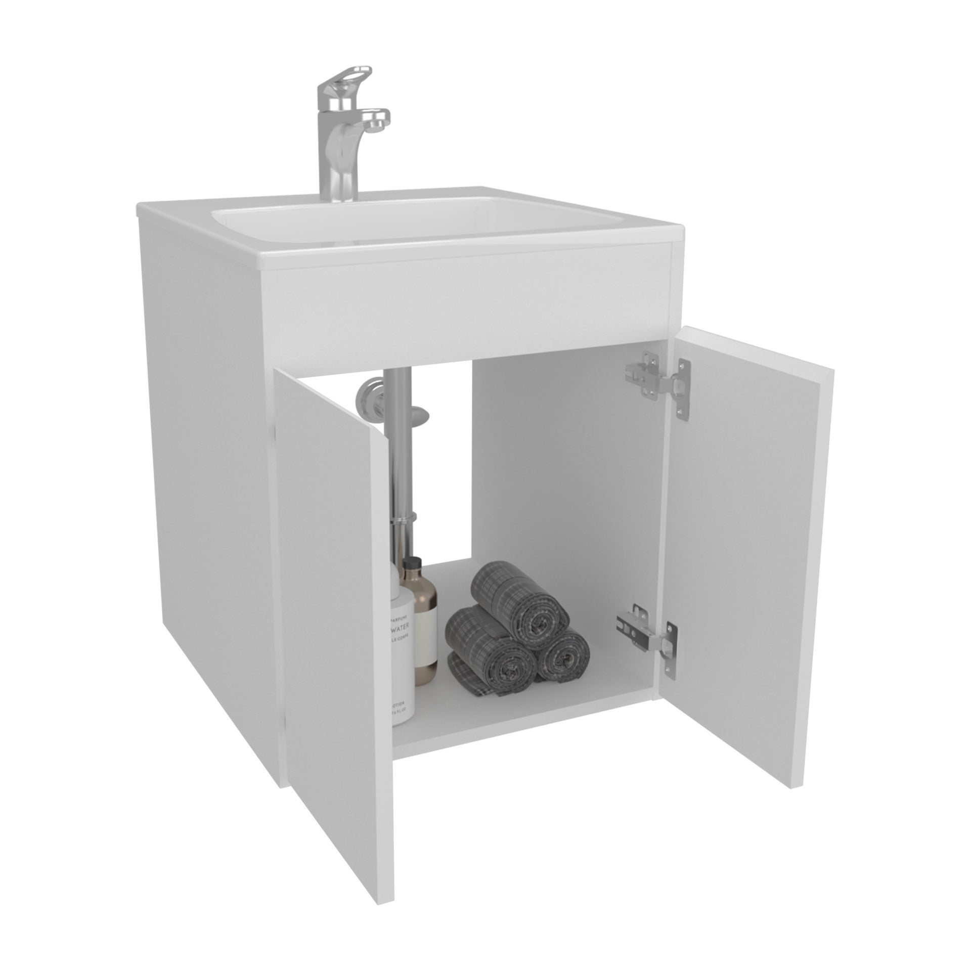 Bathroom Vanity Meka 45 with Two Drawers and Open Shelf, Wall-Mounted Storage, White