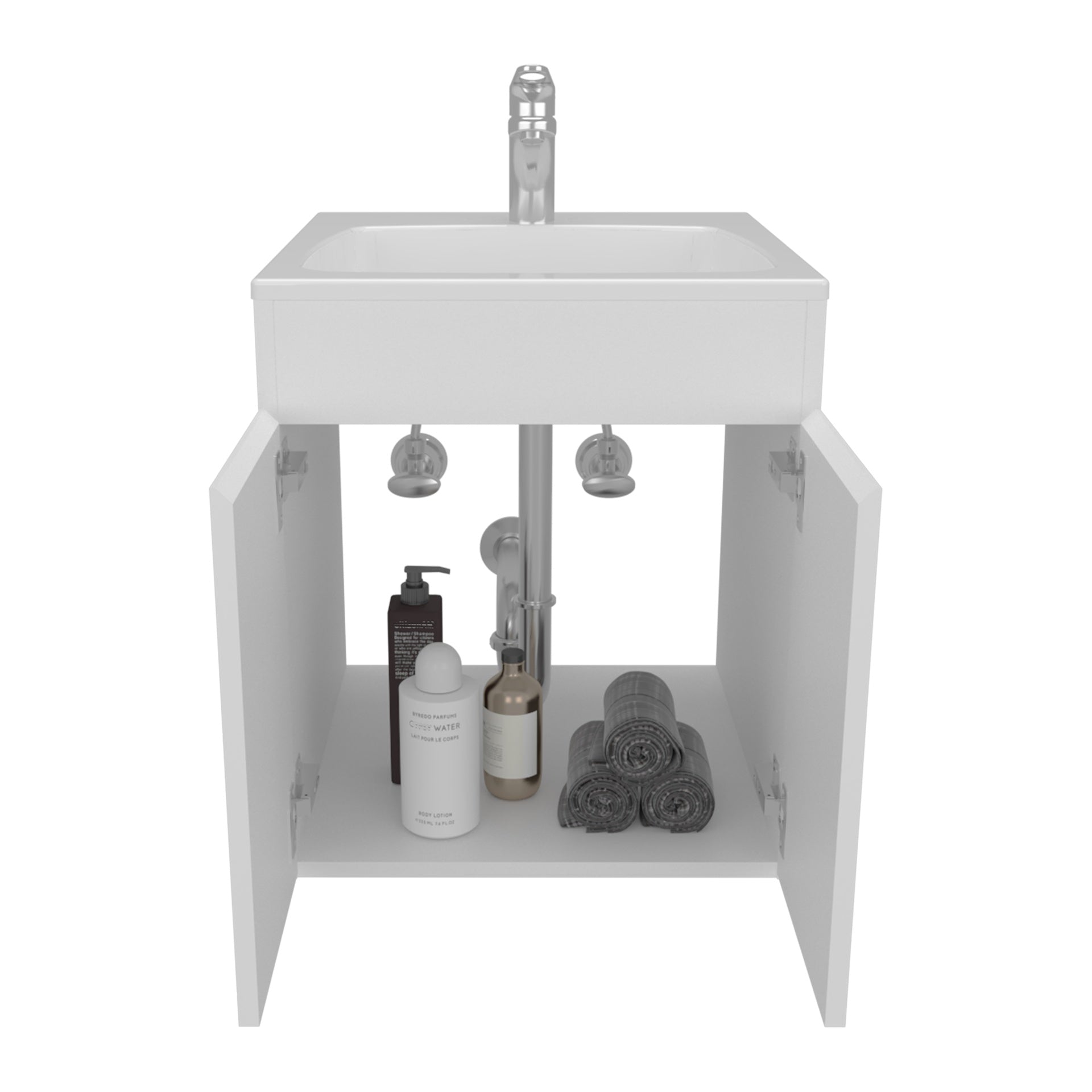 Bathroom Vanity Meka 45 with Two Drawers and Open Shelf, Wall-Mounted Storage, White