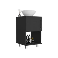 Single Bathroom Vanity with Sink, One Open Shelf, Single Door Cabinet, Black