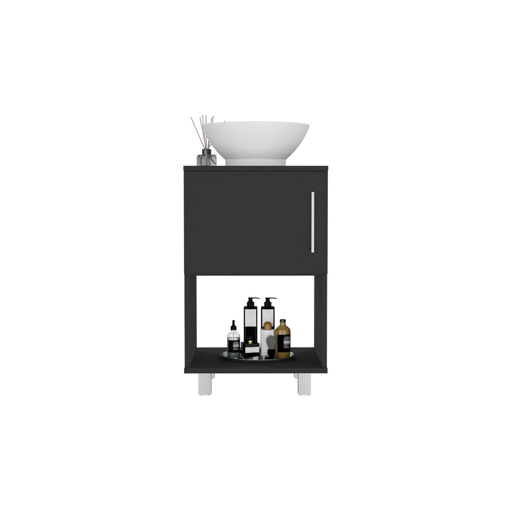 Single Bathroom Vanity with Sink, One Open Shelf, Single Door Cabinet, Black
