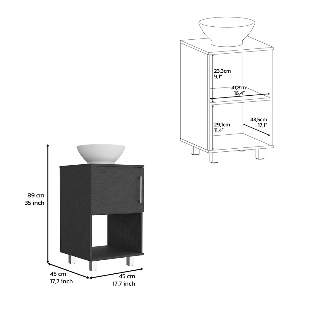 Single Bathroom Vanity with Sink, One Open Shelf, Single Door Cabinet, Black