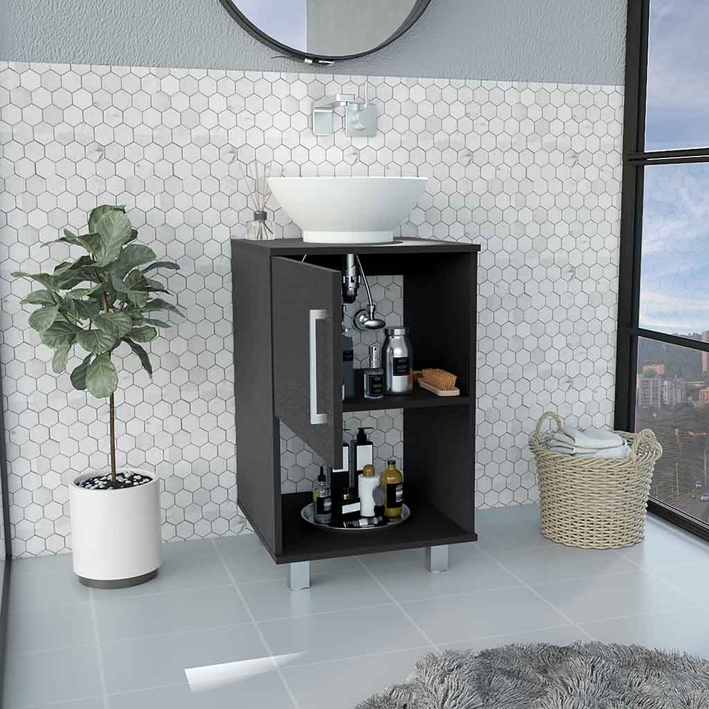 Single Bathroom Vanity with Sink, One Open Shelf, Single Door Cabinet, Black