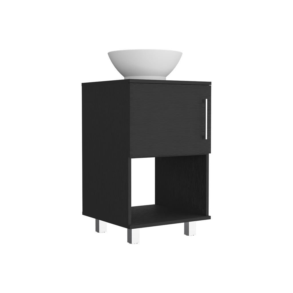 Single Bathroom Vanity with Sink, One Open Shelf, Single Door Cabinet, Black