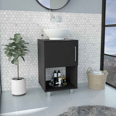 Single Bathroom Vanity with Sink, One Open Shelf, Single Door Cabinet, Black